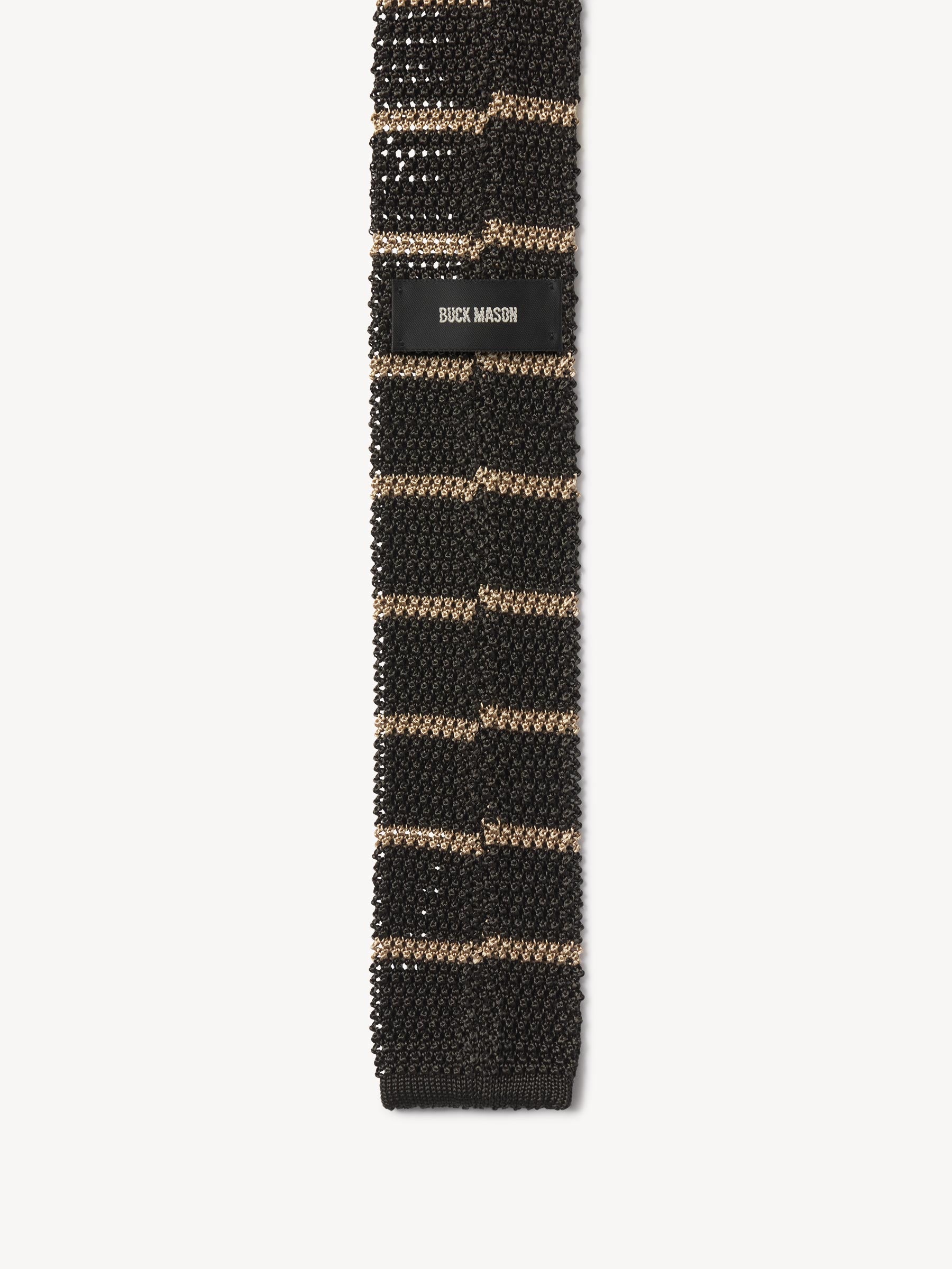 Alternative view of Gold/Caviar Stripe Italian Silk Knit Tie