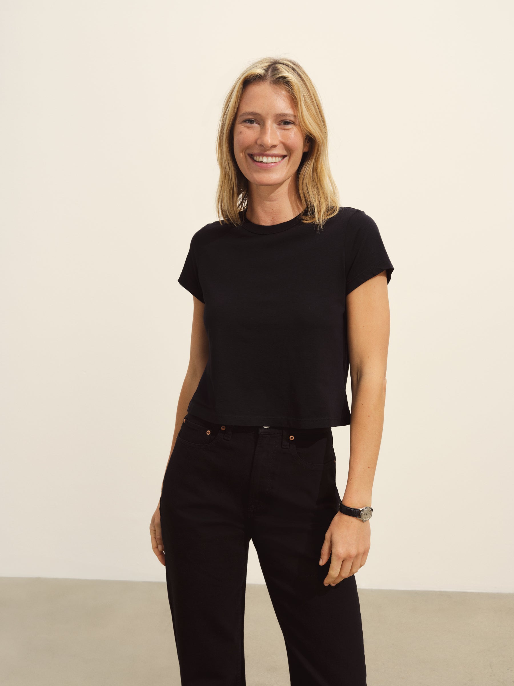 Alternative view of Black Pima Boxy Crew