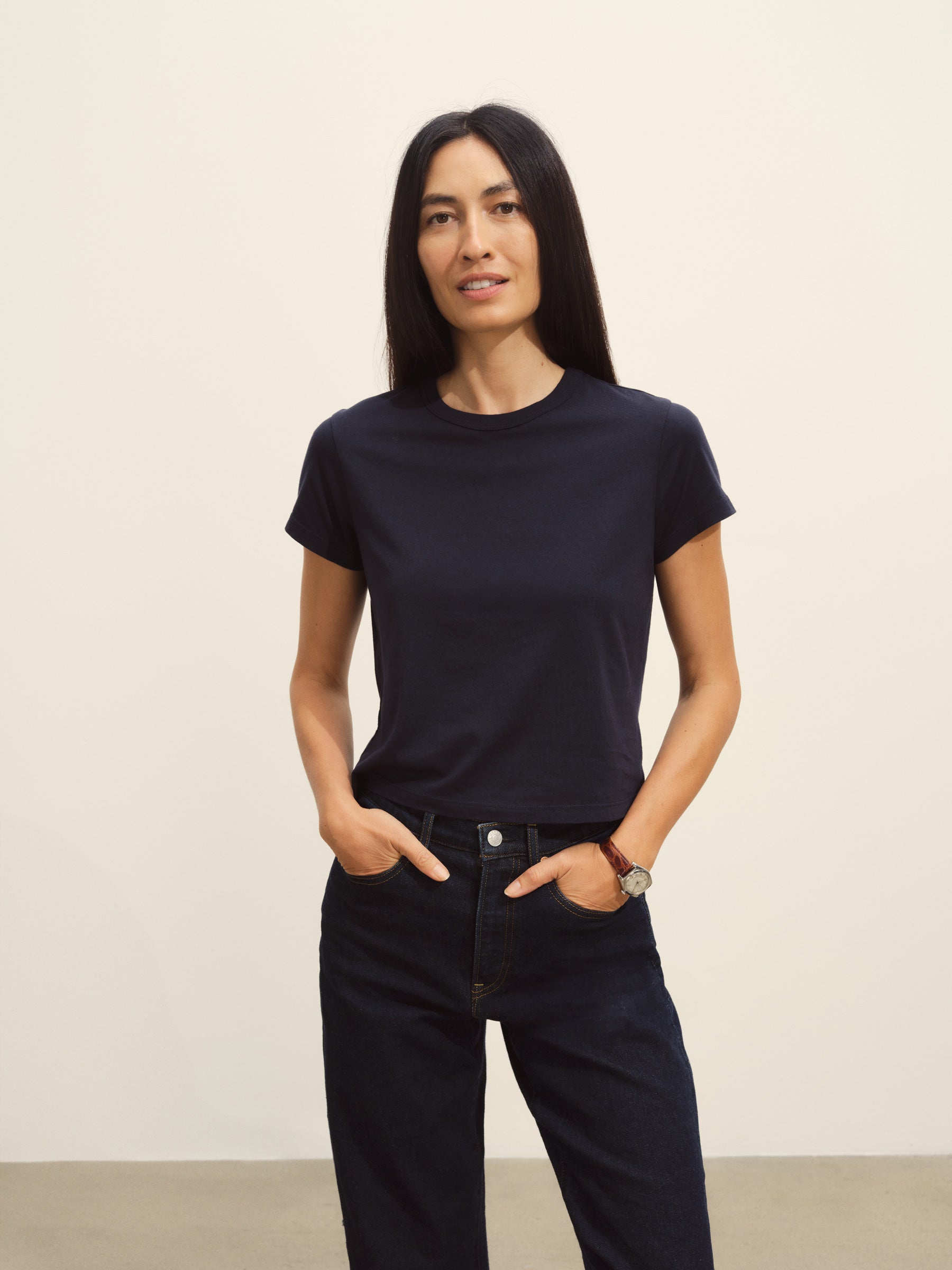 Alternative view of Dark Navy Pima Boxy Crew