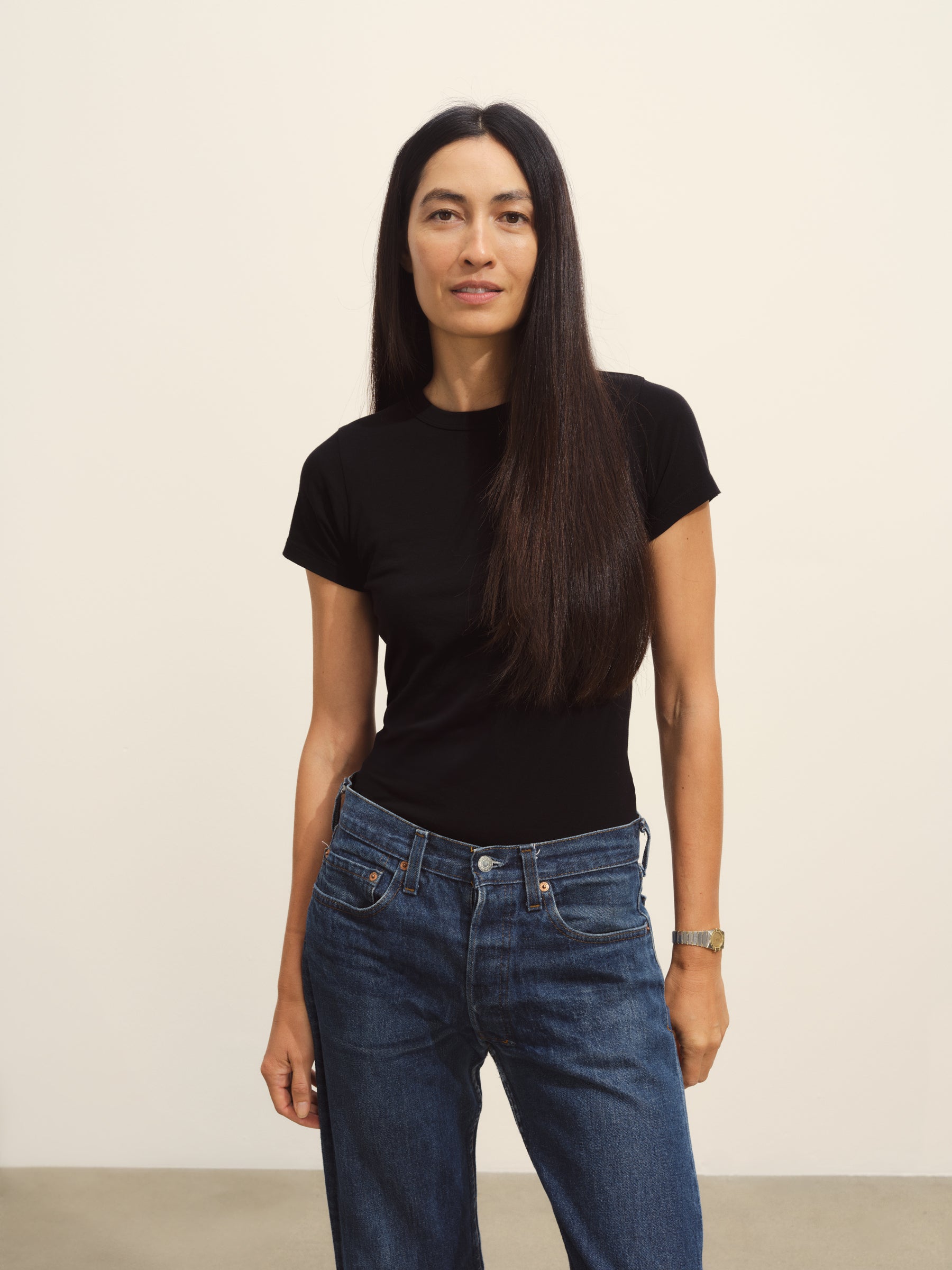 Alternative view of Black Pima Slim Crew