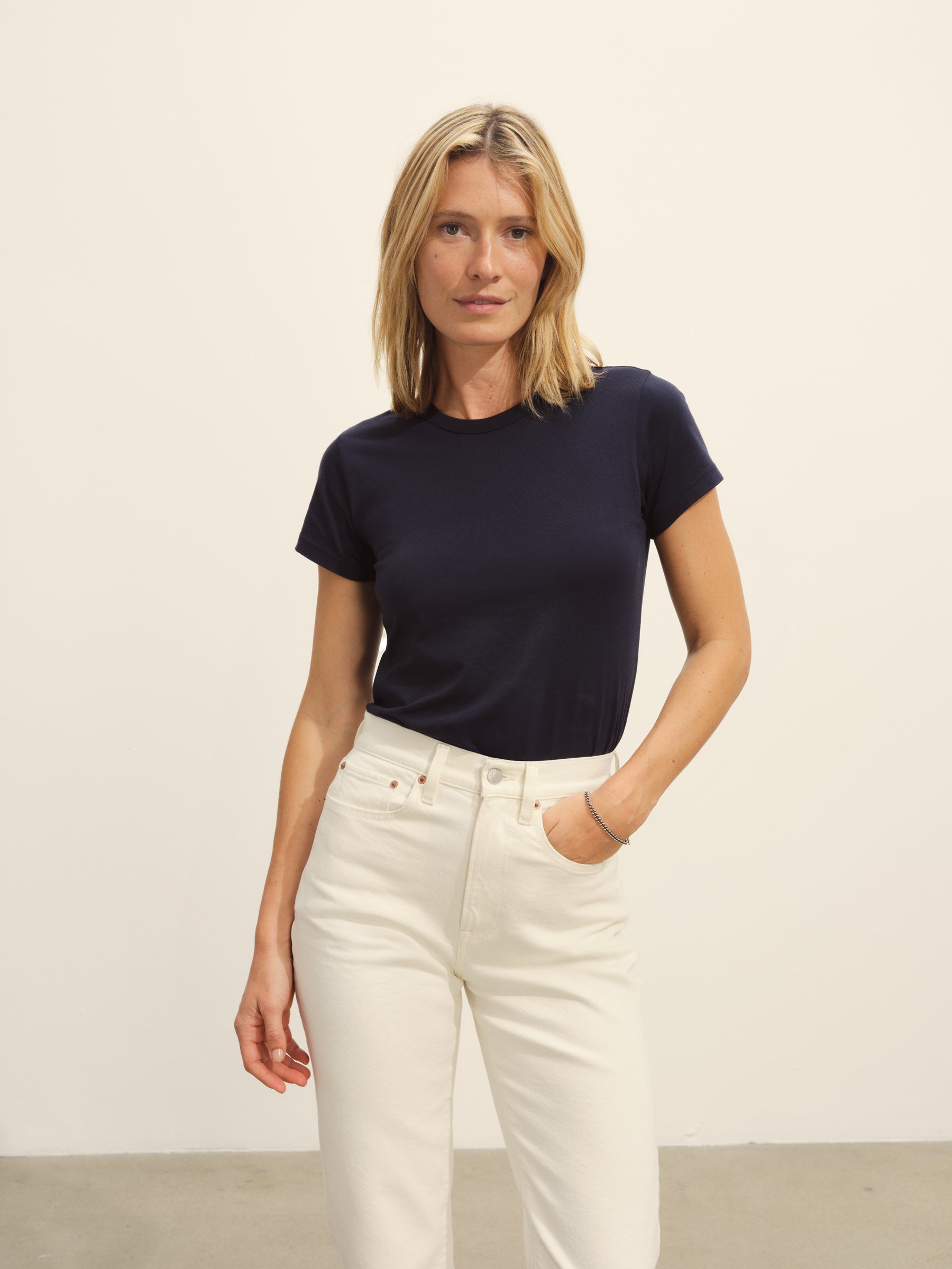 Alternative view of Dark Navy Pima Slim Crew