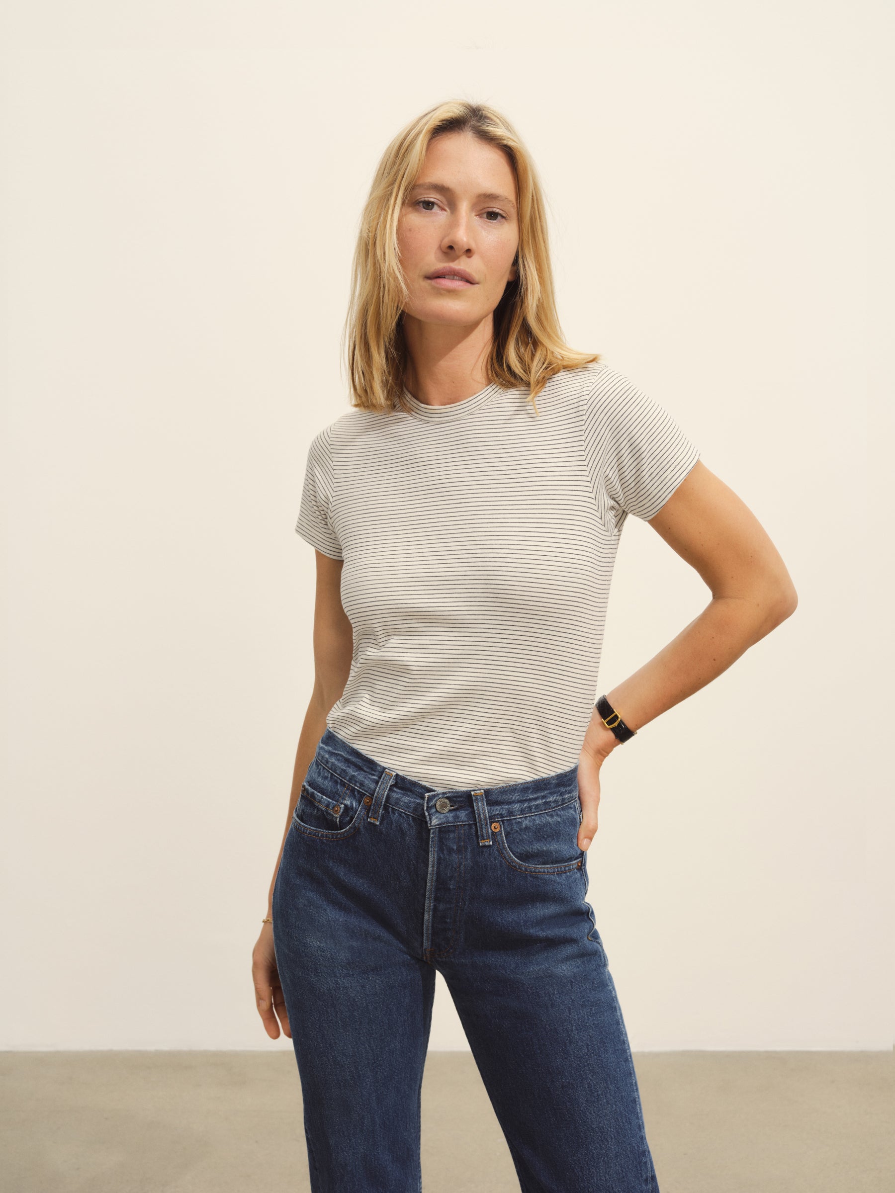 Alternative view of Natural/Black Seaport Stripe Slim Crew