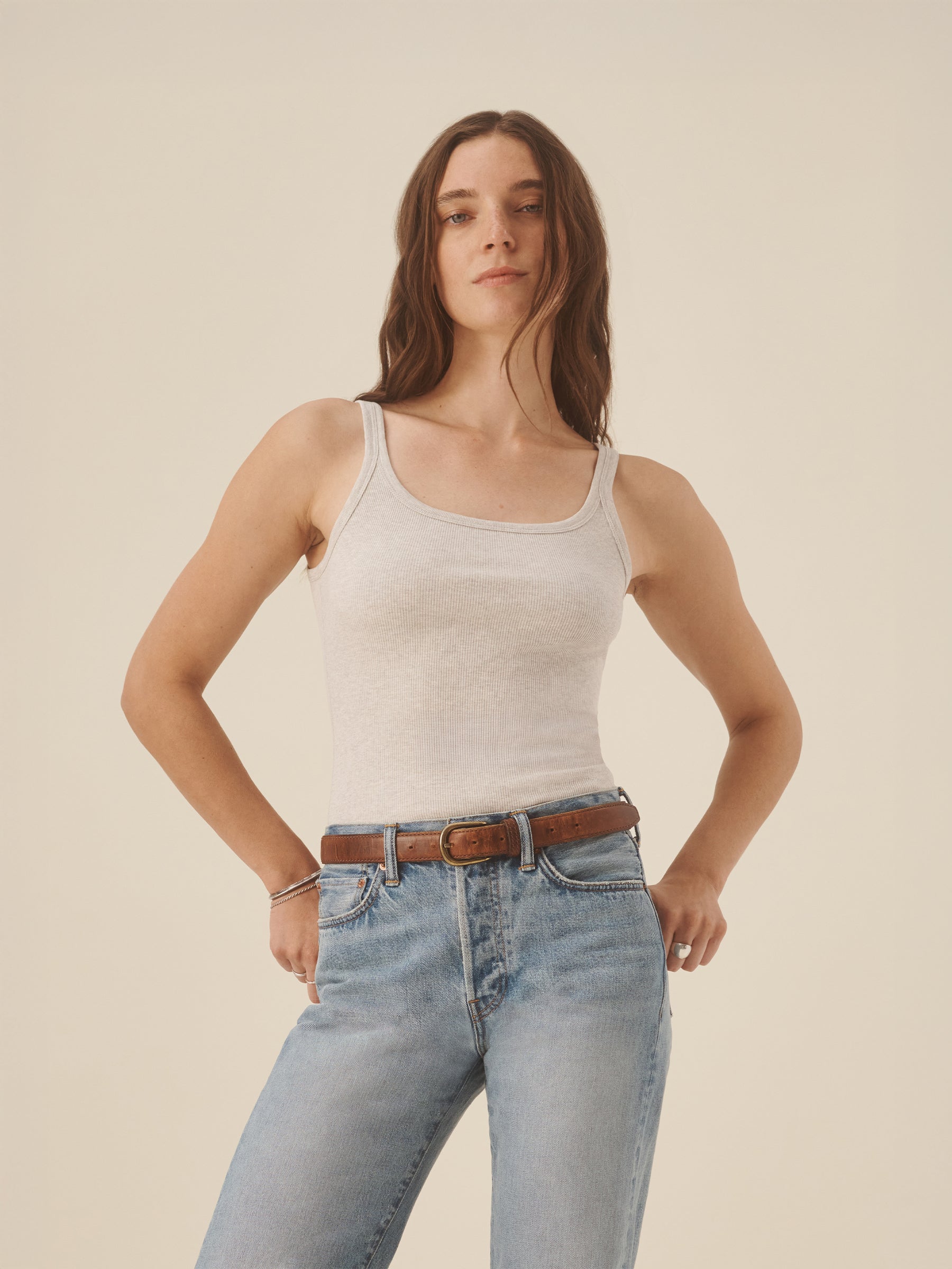 Light Heather Oat Surplus Rib Scoop Neck Tank