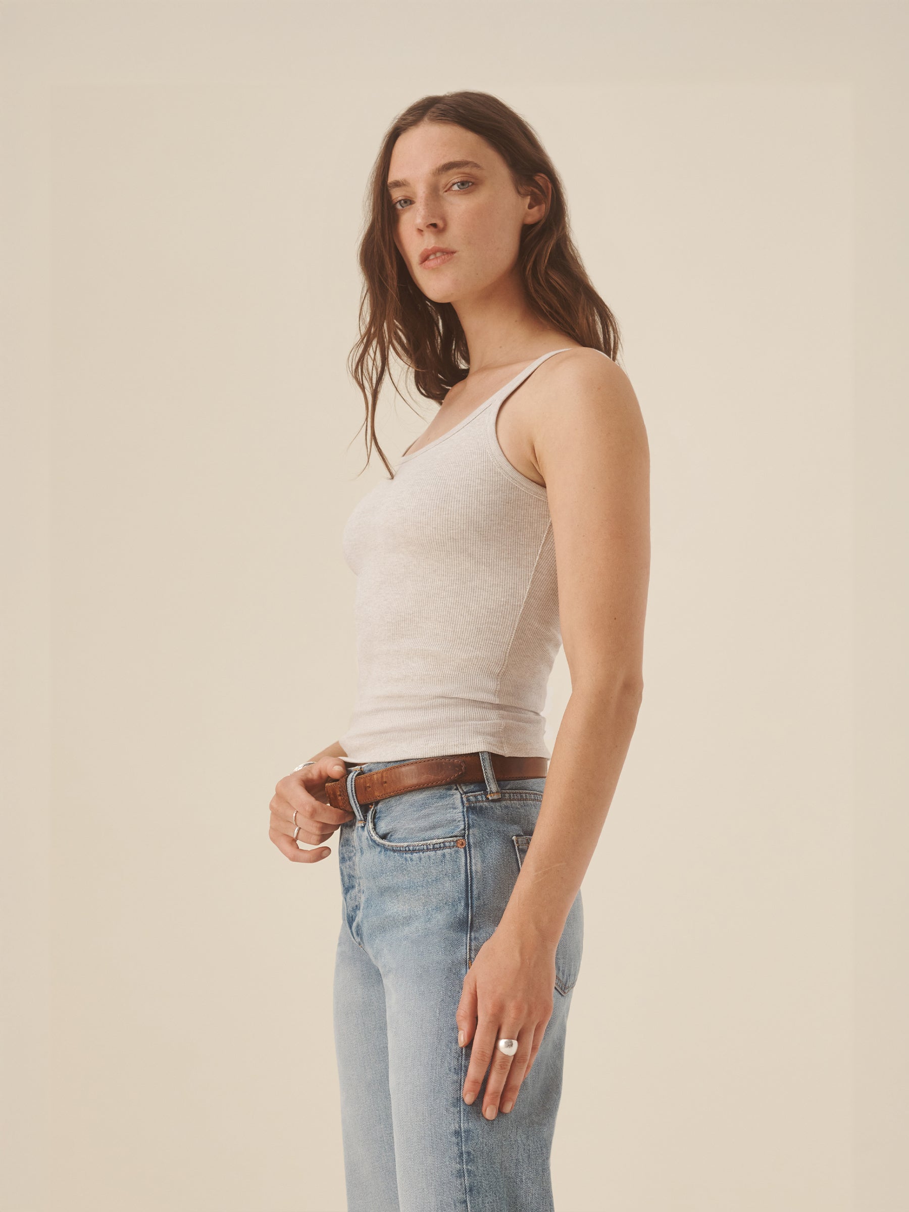 Alternative view of Light Heather Oat Surplus Rib Scoop Neck Tank