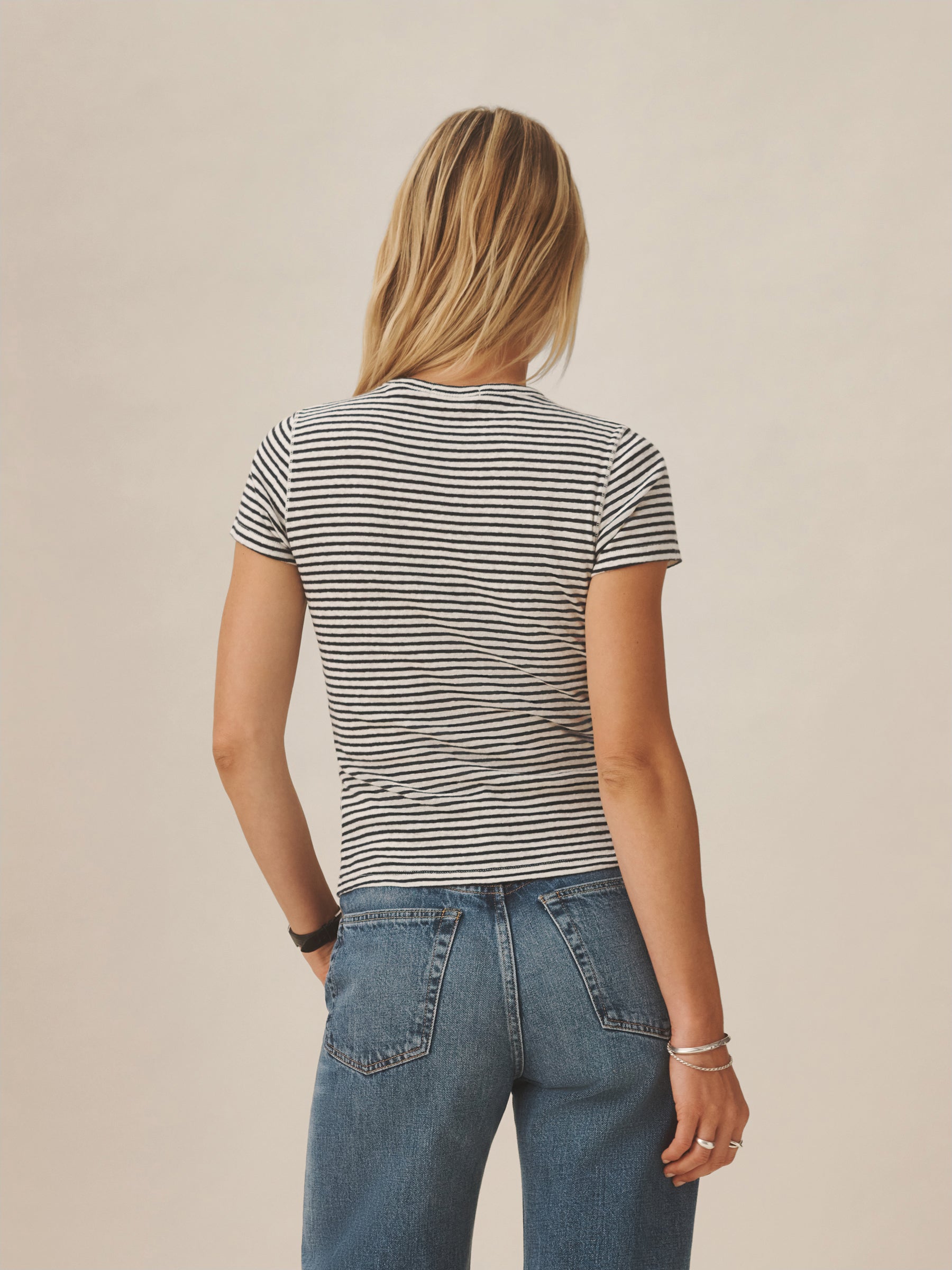 Natural / Navy Stripe Heirloom Rib S/S Tee - Image 4