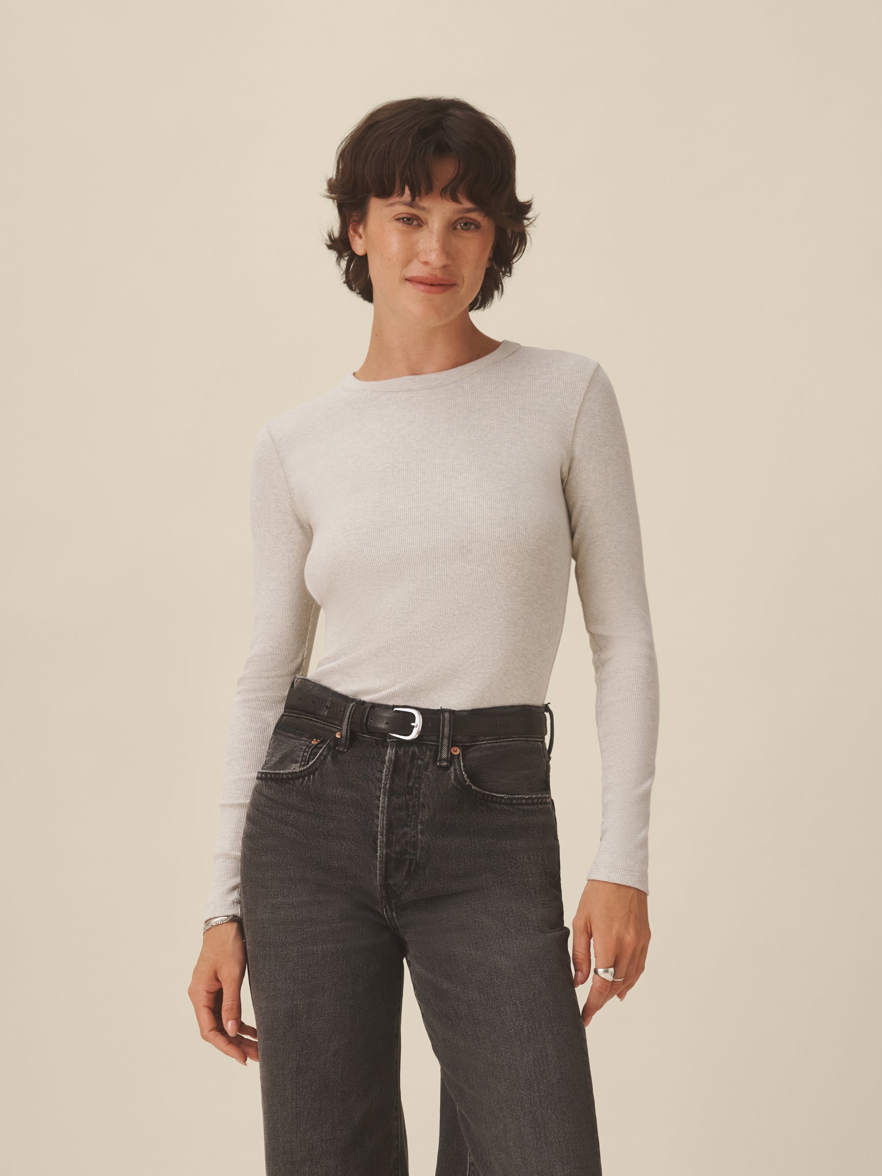 Alternative view of Light Heather Oat Surplus Rib L/S Crew