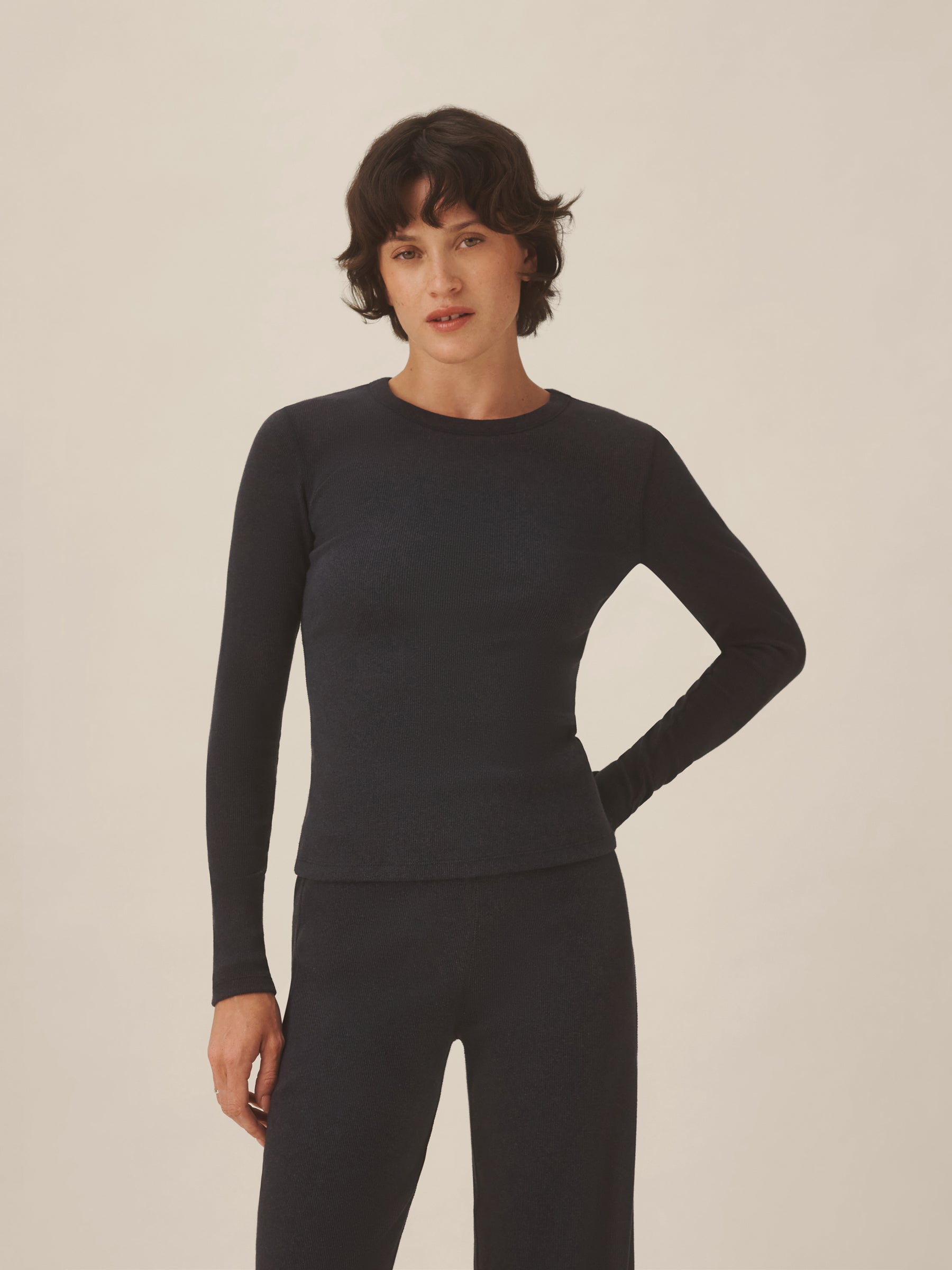 Alternative view of Marled Dark Navy Surplus Rib L/S Crew