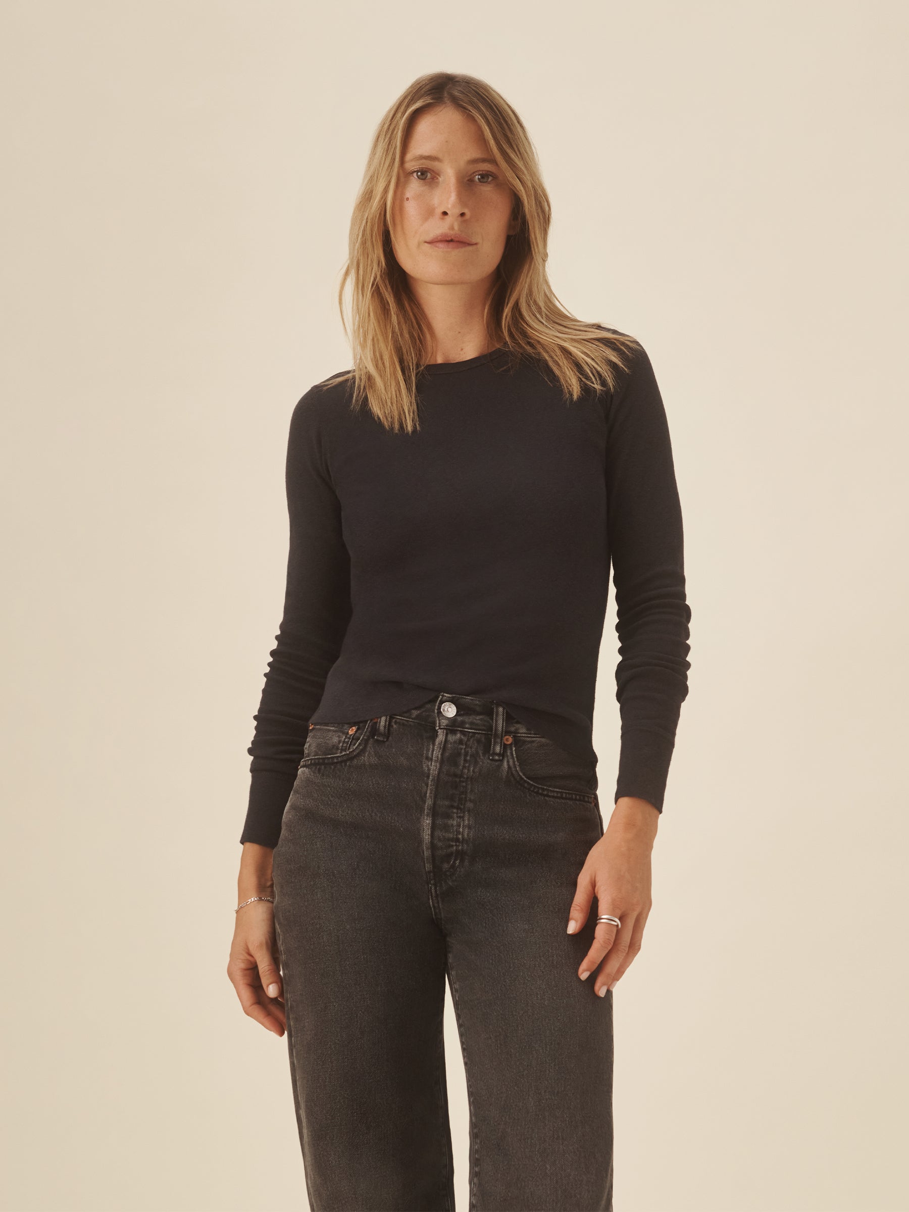 Alternative view of Soft Black Heirloom Rib L/S Crew