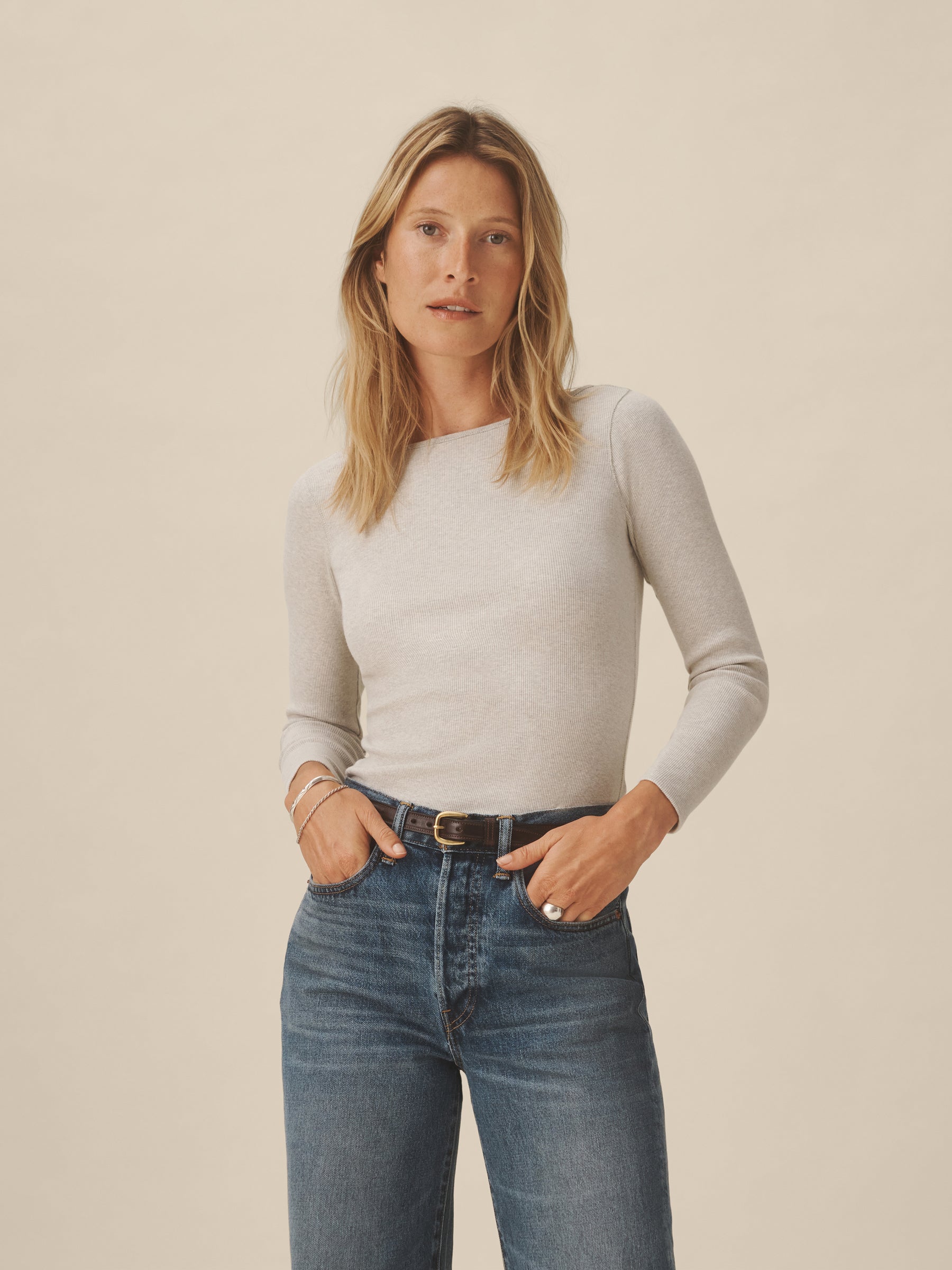 Alternative view of Light Heather Oat Surplus Rib Bateau Neck L/S