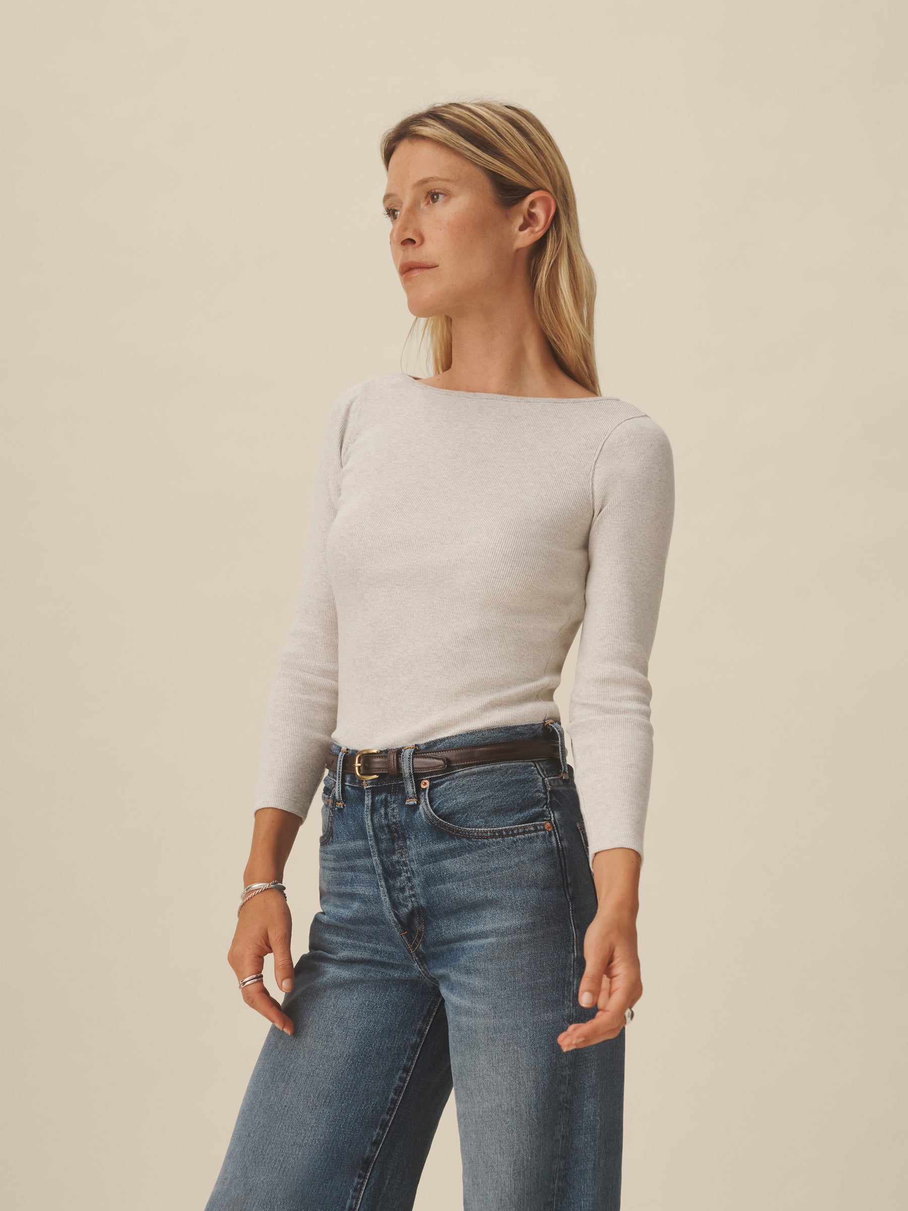 Light Heather Oat Surplus Rib Bateau Neck L/S - Image 3