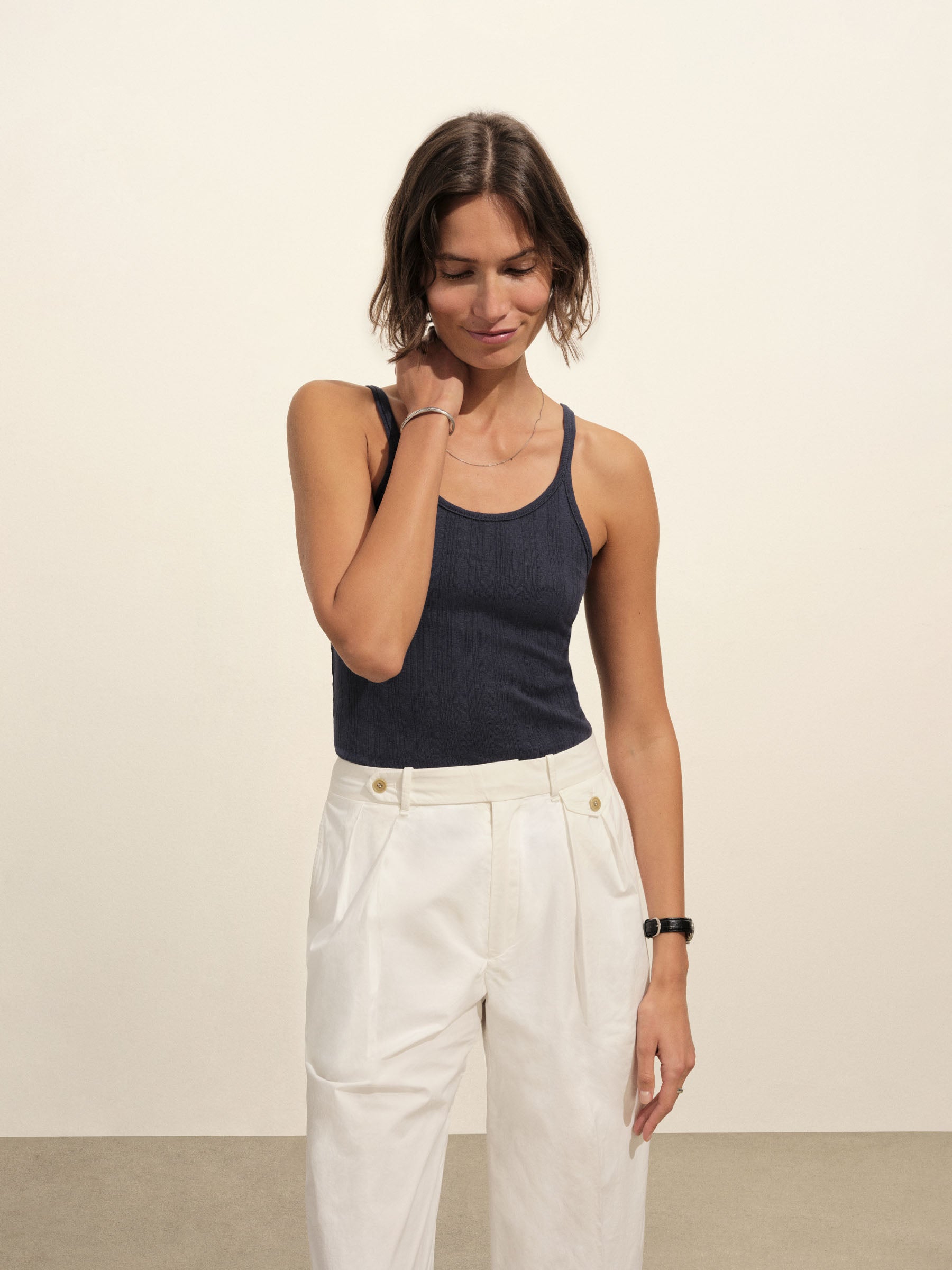 Alternative view of Washed Navy Heirloom Rib Base Tank