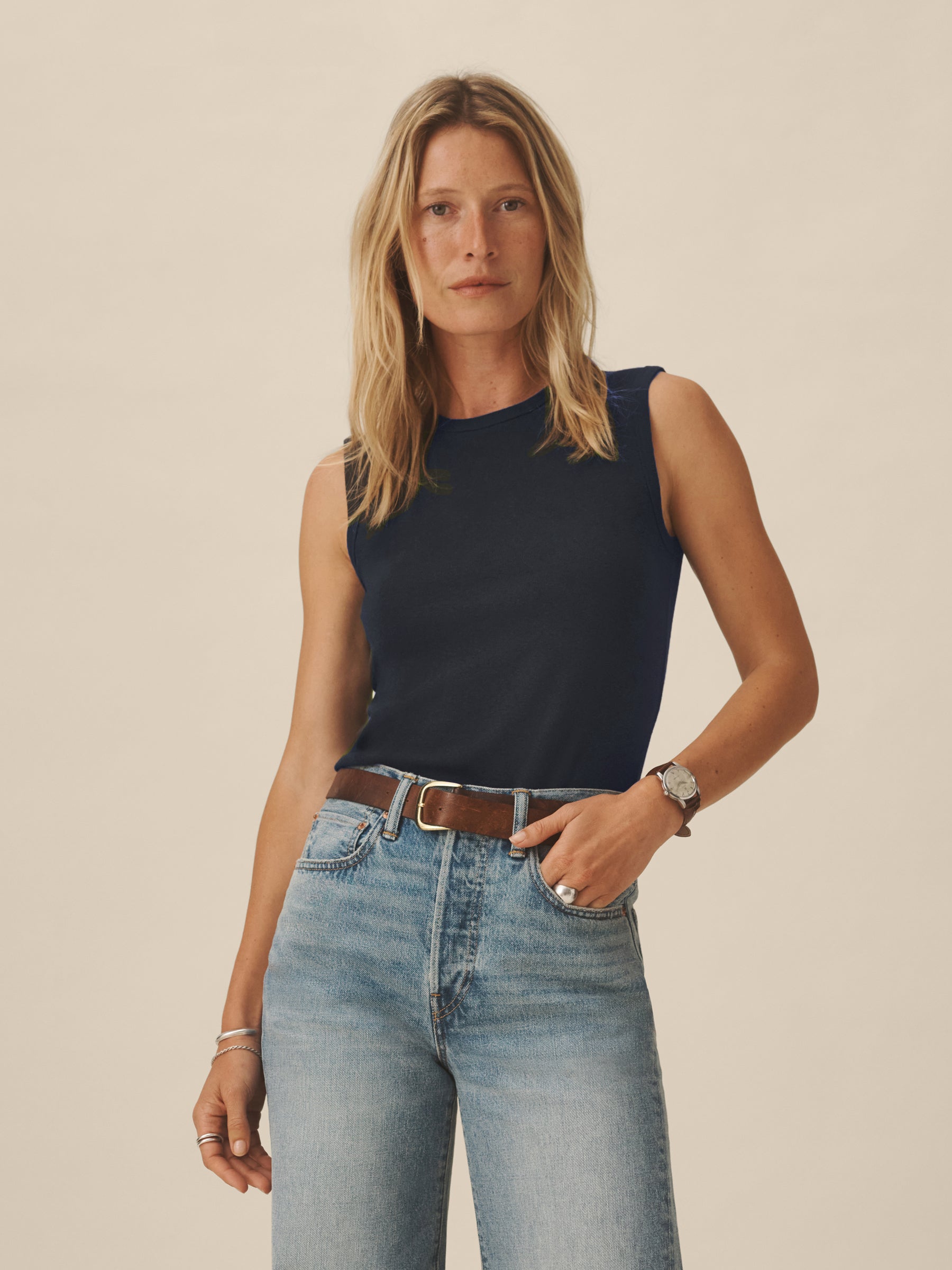 Dark Navy Heirloom Rib Muscle Tank