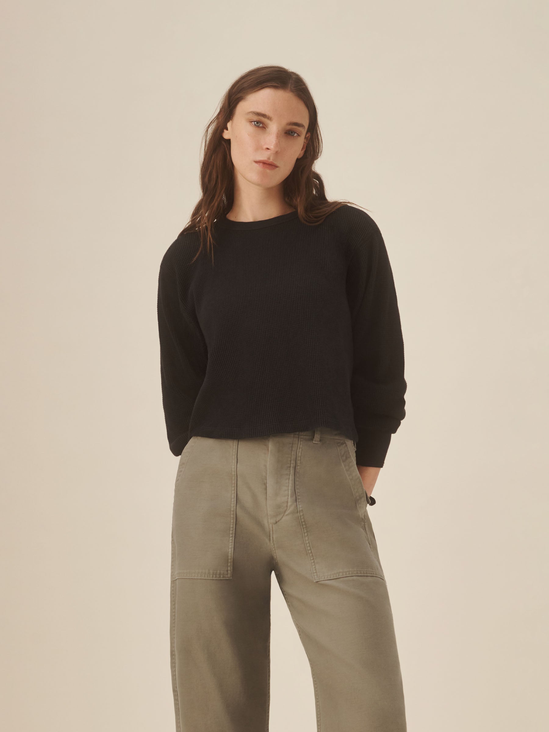Black Toughknit Thermal Cropped L/S Crew