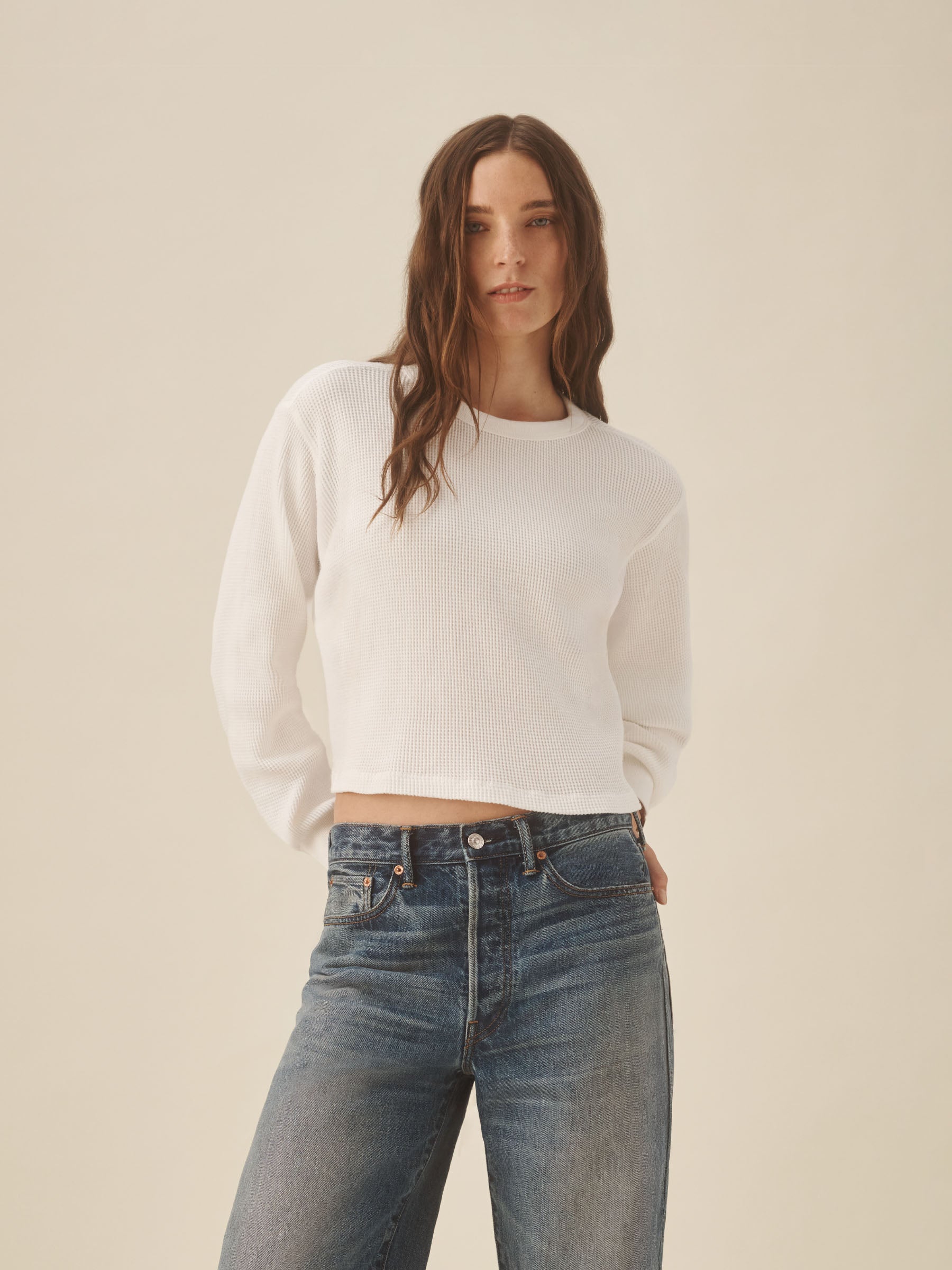 Alternative view of White Toughknit Thermal Cropped L/S Crew