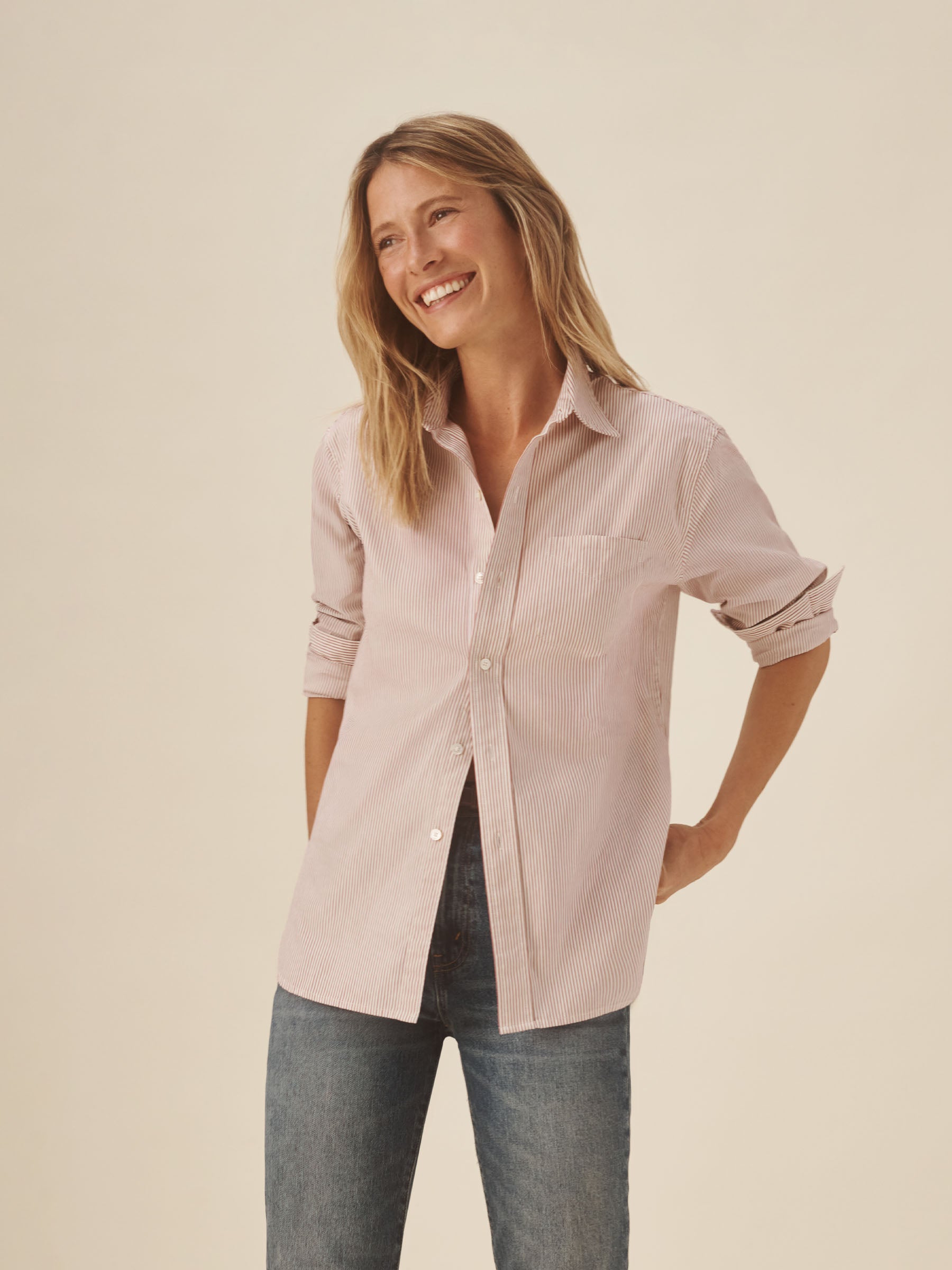 Alternative view of White / Merlot Oakmont Stripe Katie's Poplin Mainstay Shirt