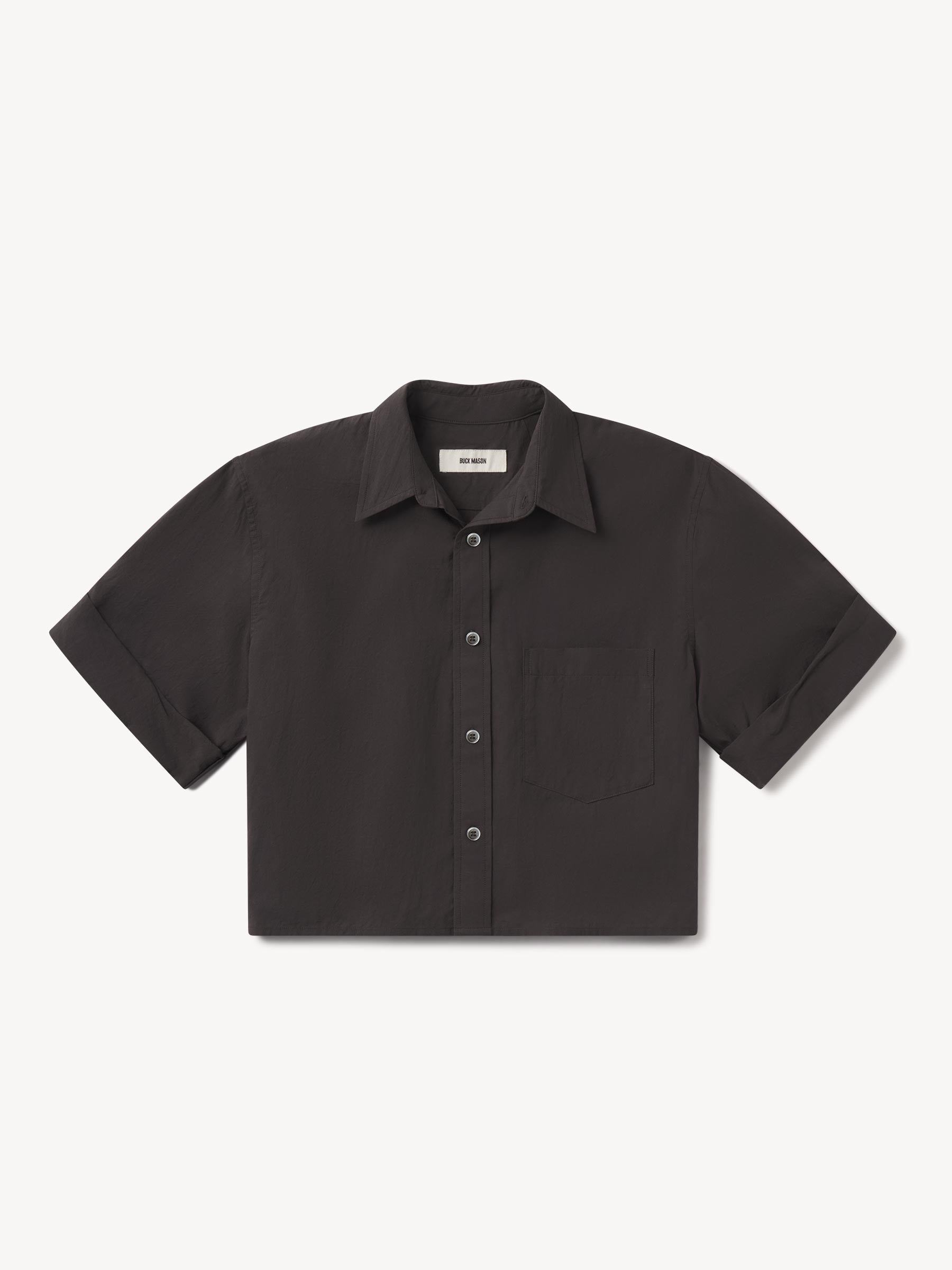 Washed Black Mainstay Cotton Cut-Off Short Sleeve Button Down