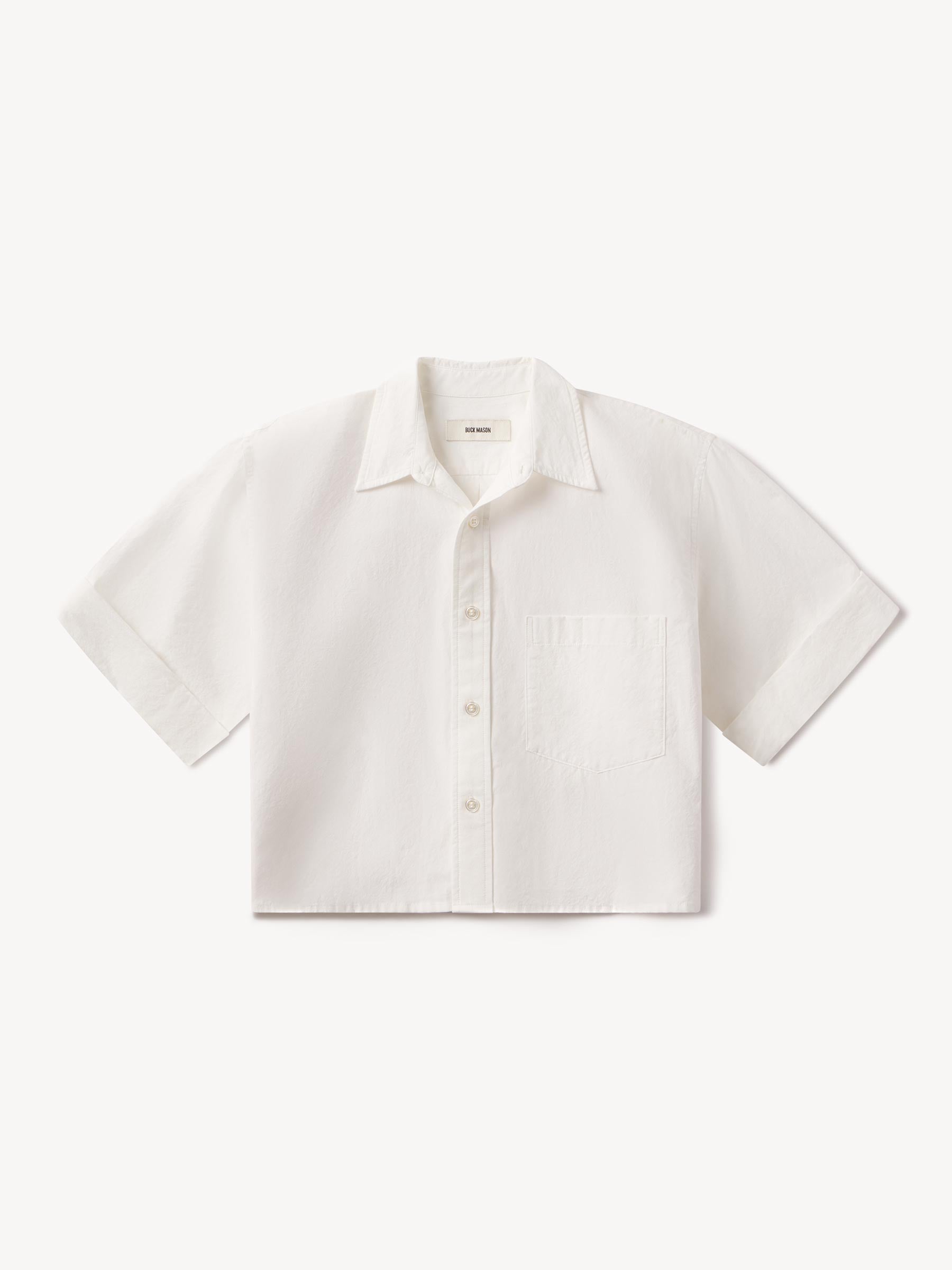 White Mainstay Cotton Cut-Off Short Sleeve Button Down