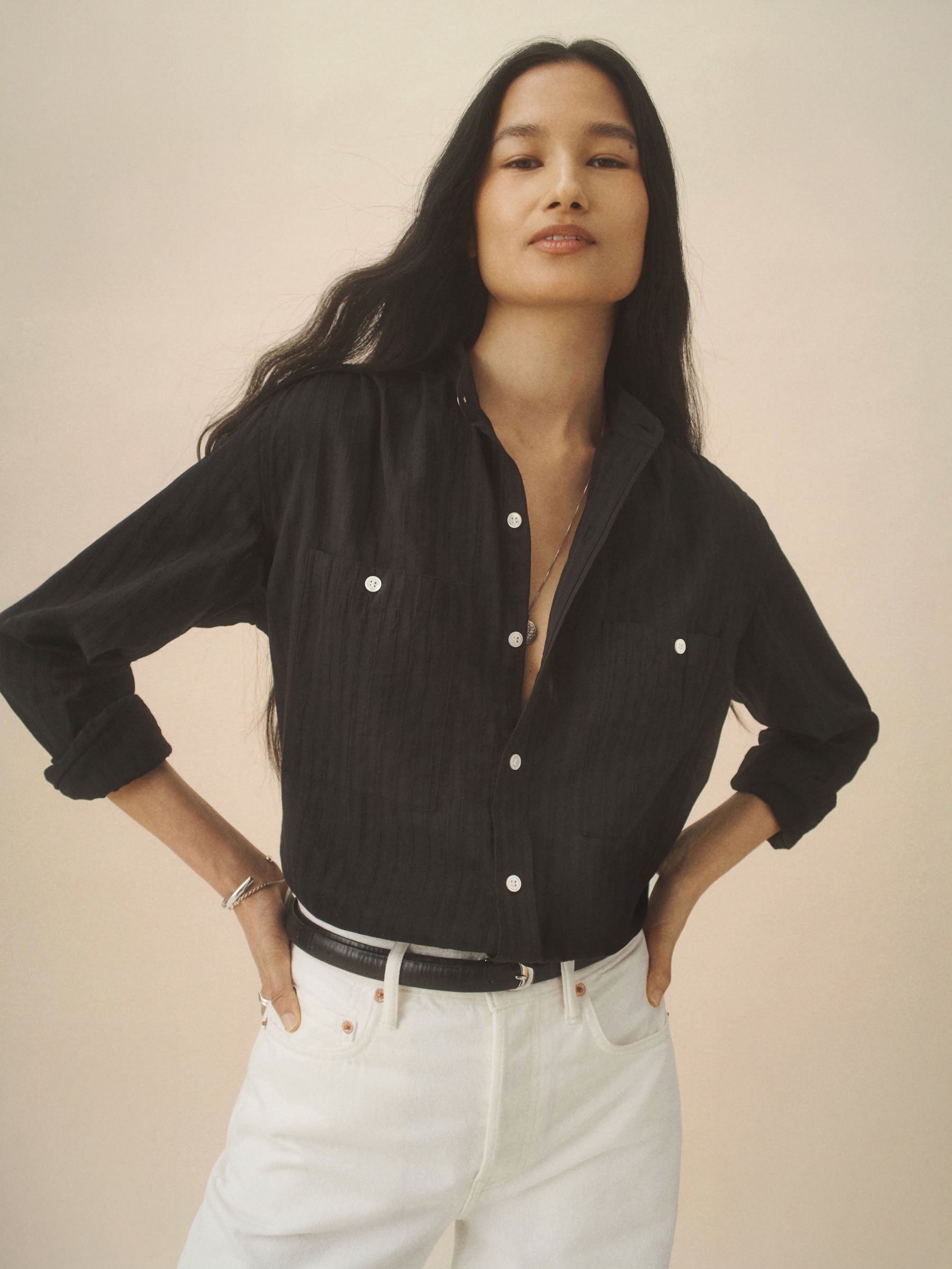 Alternative view of Black Cotton Dobby Studio Shirt