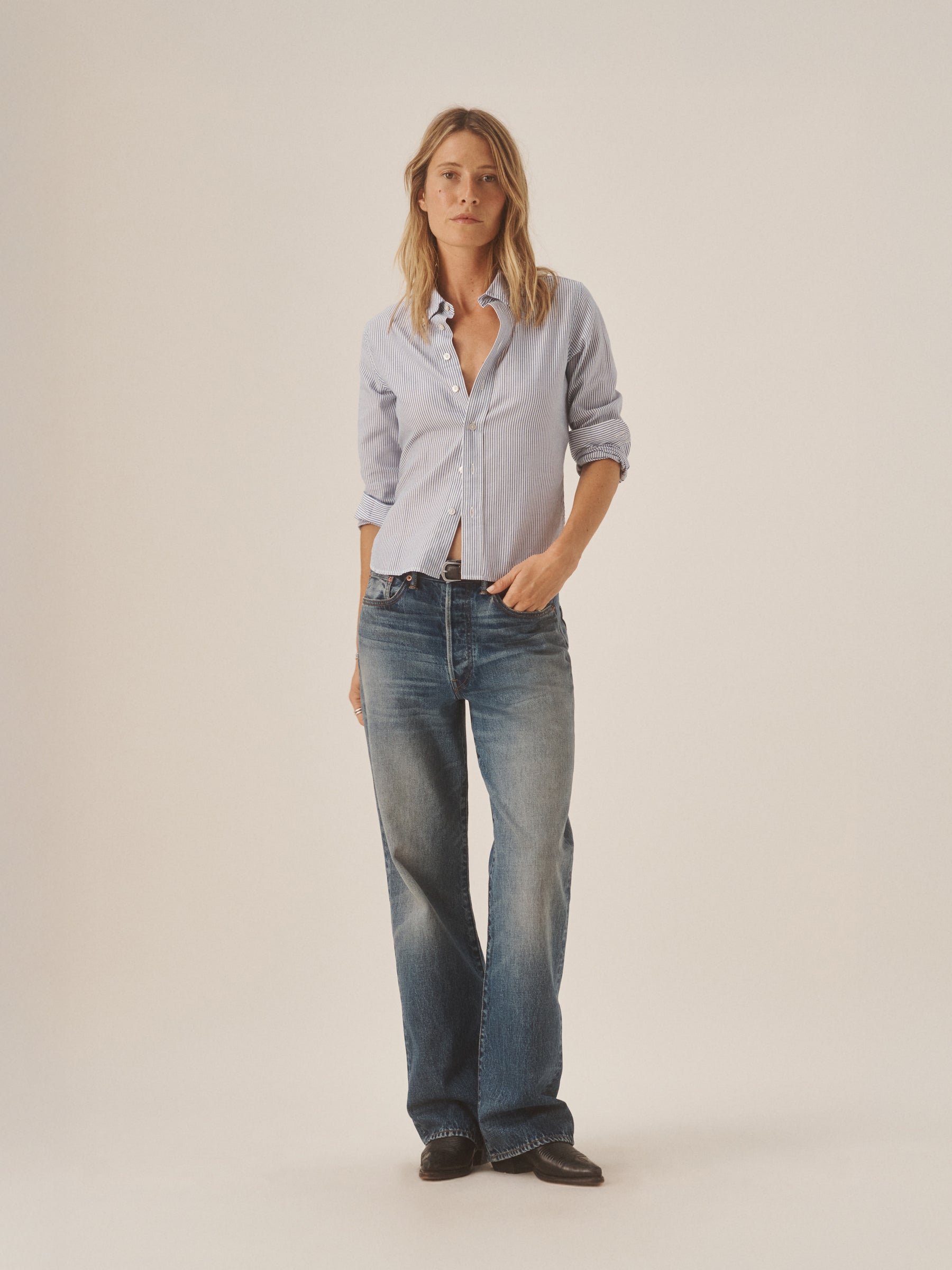 Alternative view of White / Blue Brook Stripe California Oxford Prep Shirt