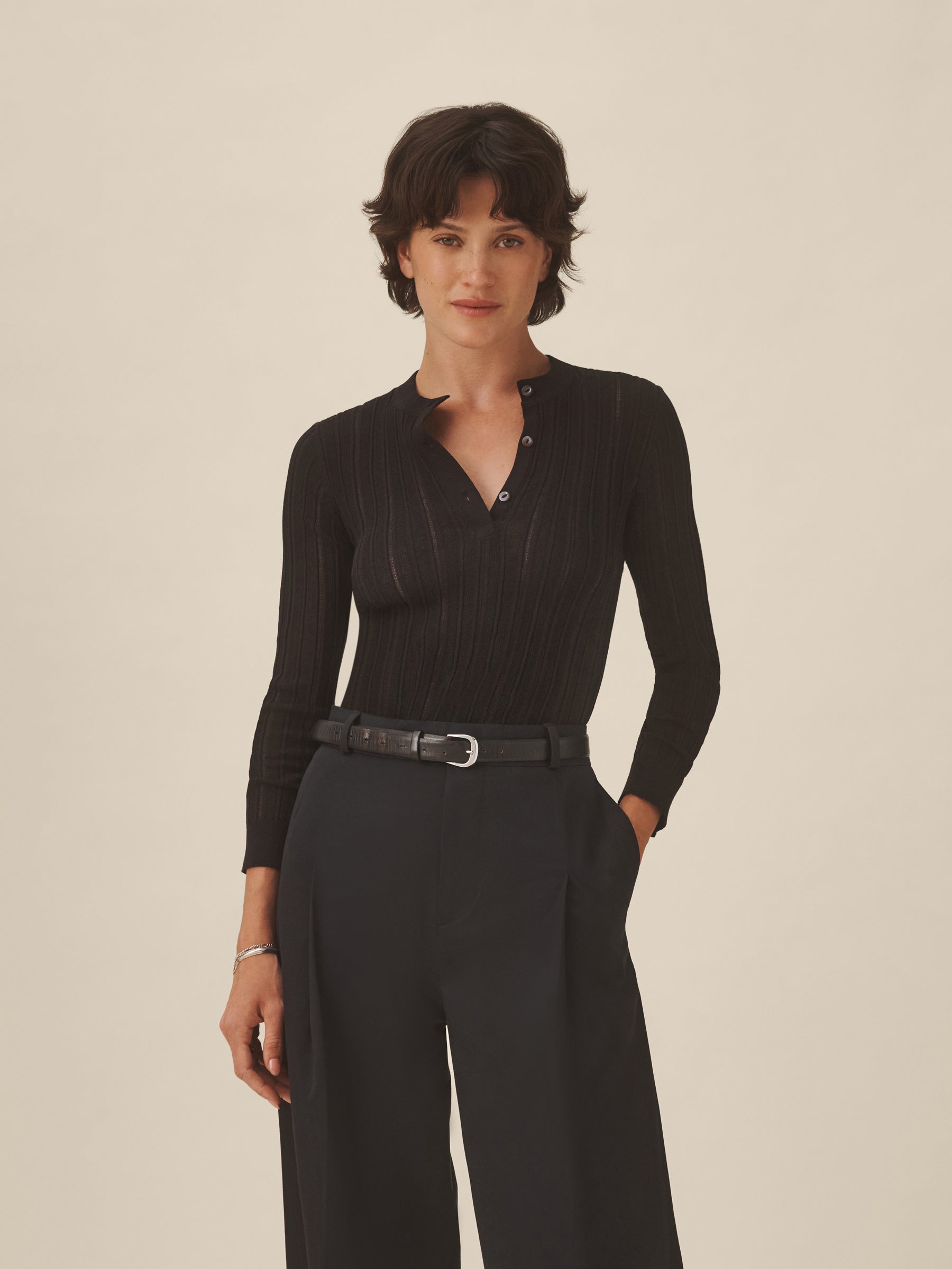 Black Keepsake Pointelle Henley