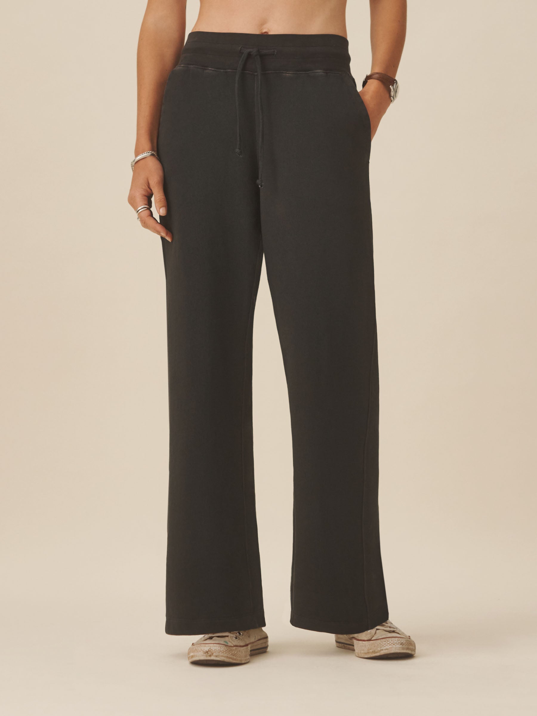 Alternative view of Soft Black Venice Wash Vintage Interloop Wide Leg Sweatpant
