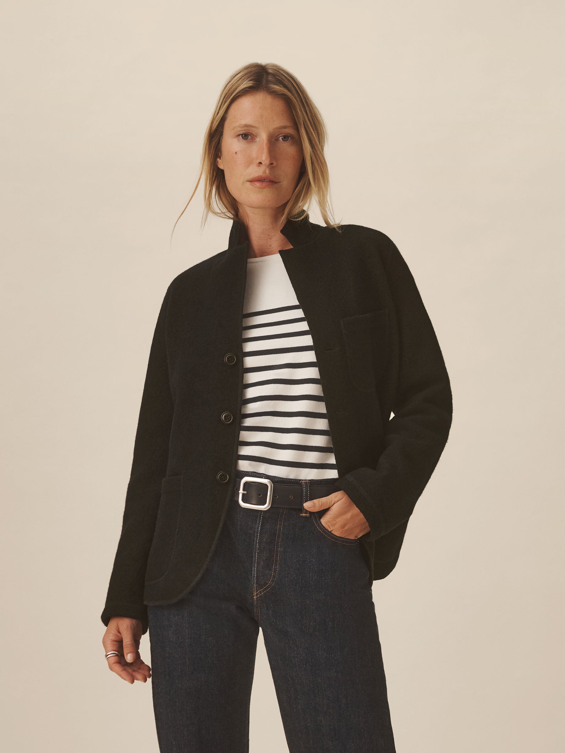 Alternative view of Black Felted Wool Chore Coat