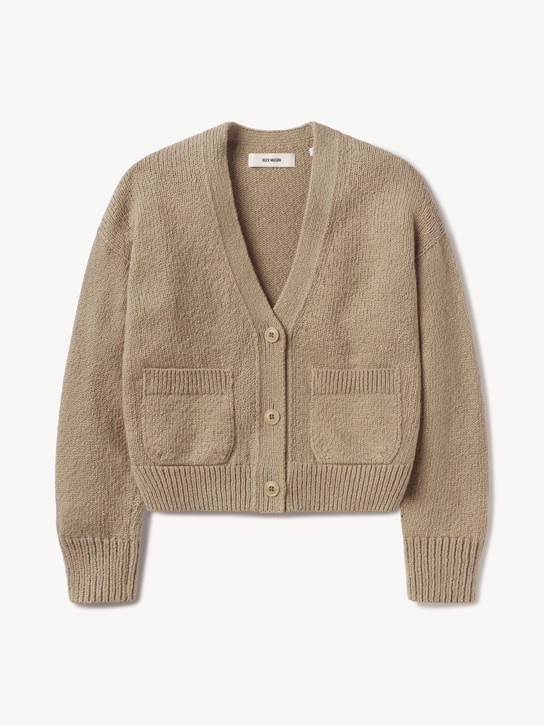 Washed Khaki Soft Spun Cotton Boxy Cardigan