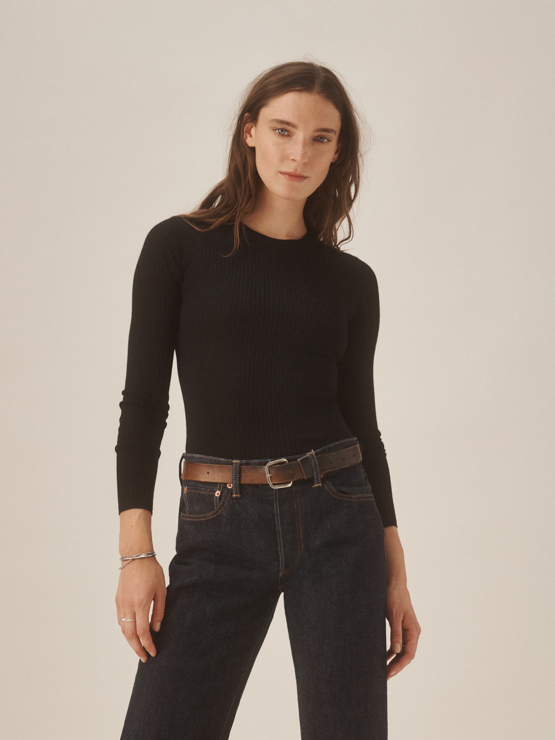 Alternative view of Black Featherweight Silk Cashmere L/S Crew