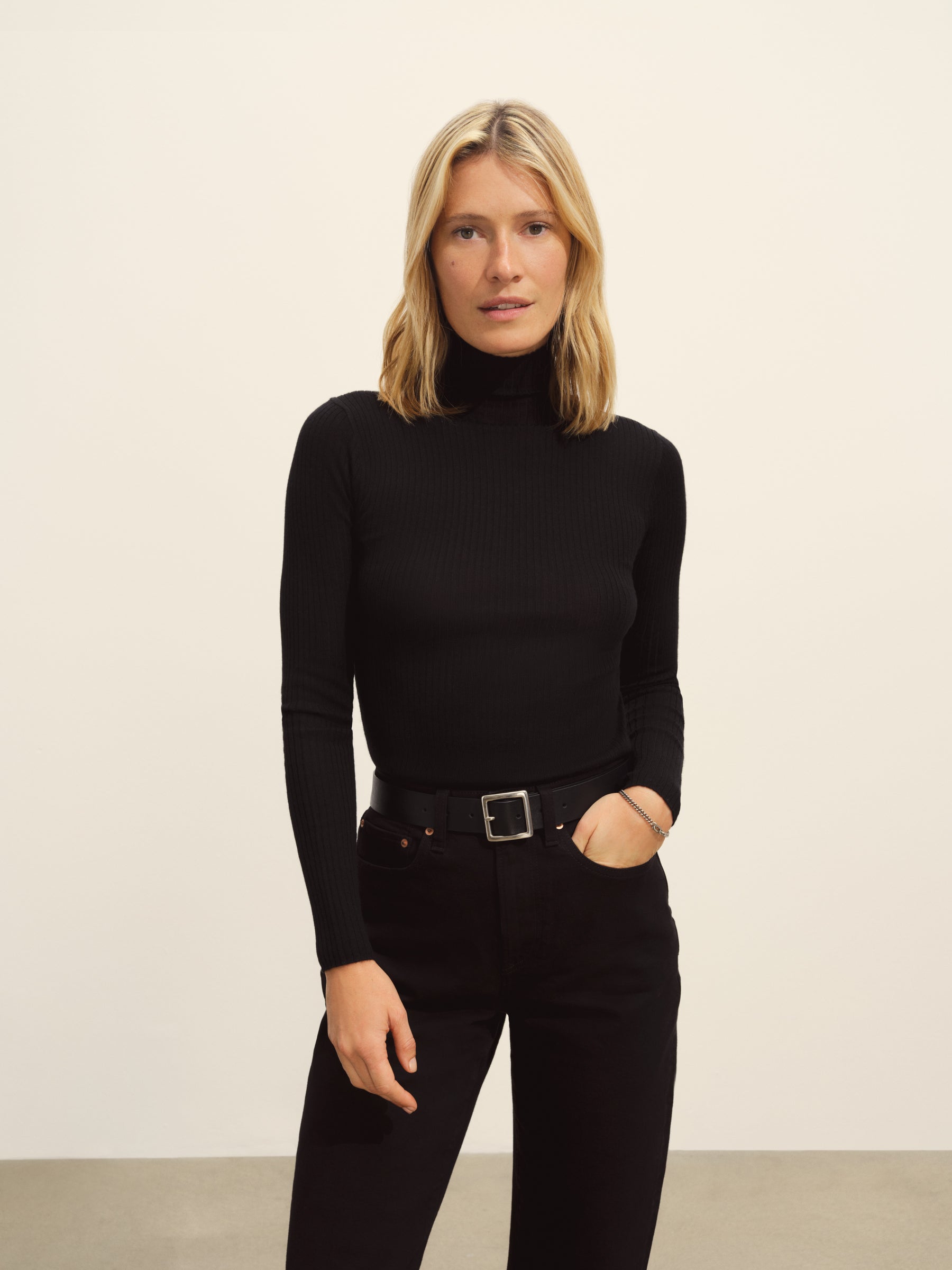 Alternative view of Black Featherweight Silk Cashmere Turtleneck