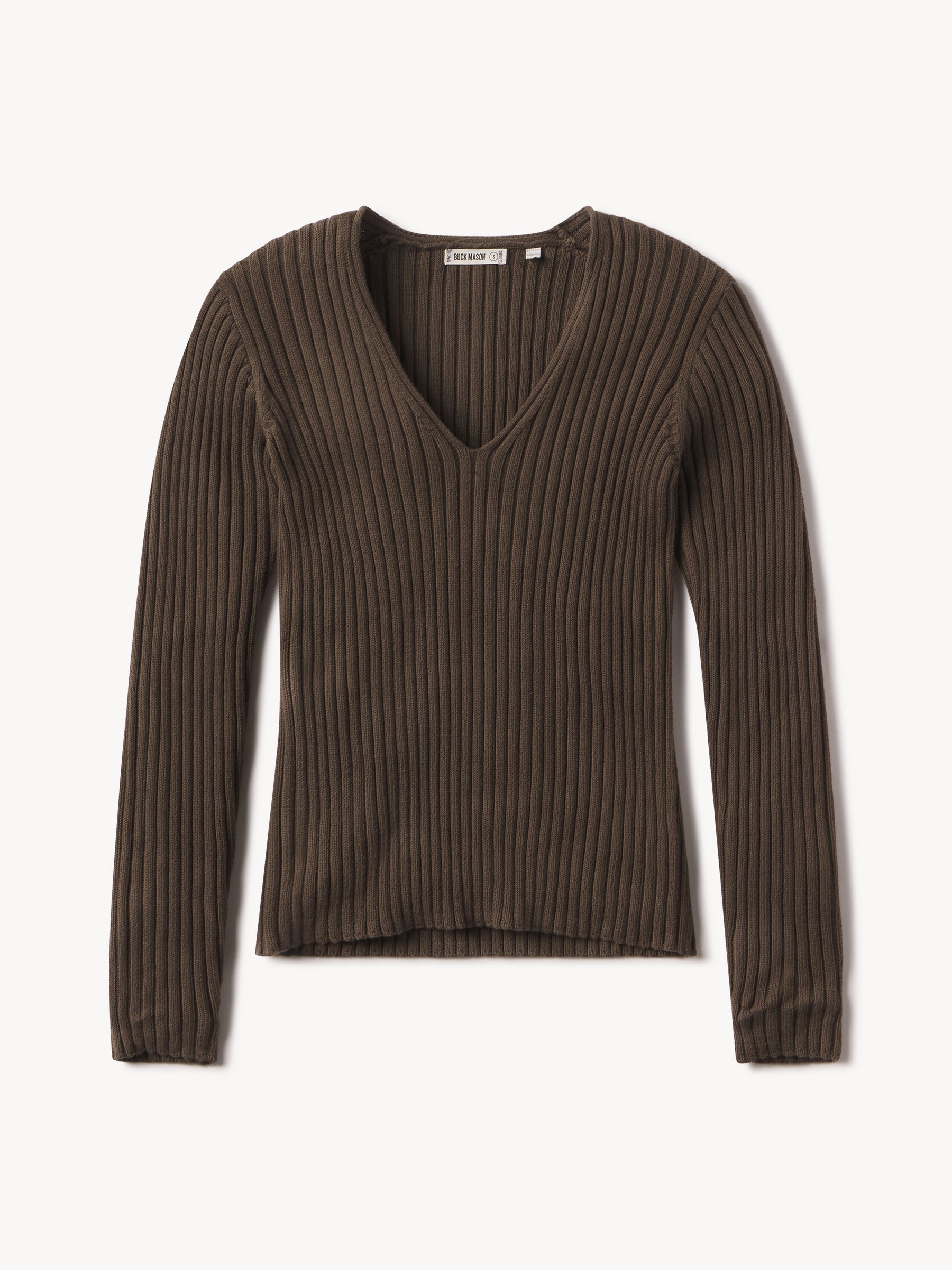 Alternative view of Burnt Chestnut Fluted Rib V-Neck Long Sleeve