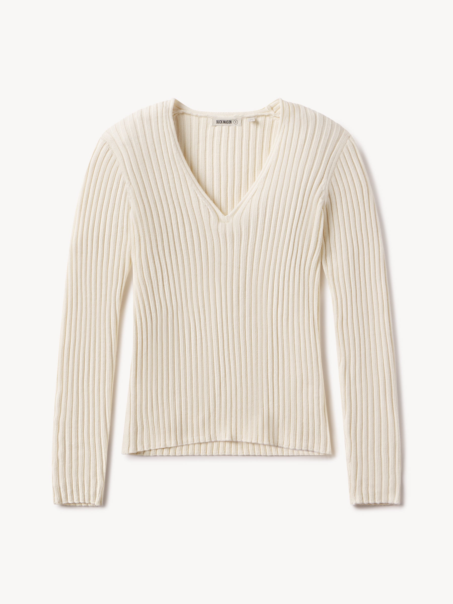 Alternative view of Natural Fluted Rib V-Neck Long Sleeve