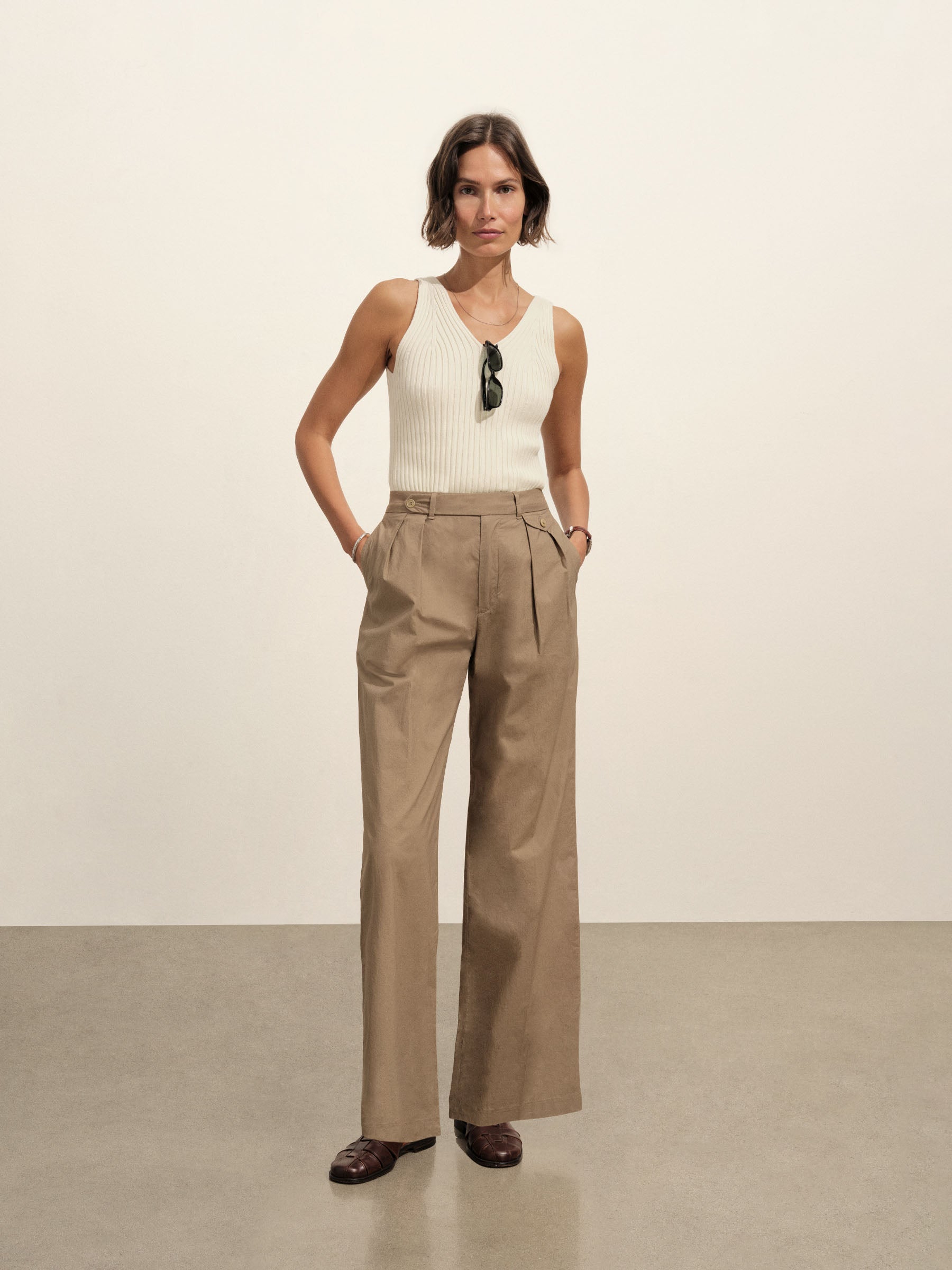 Alternative view of Washed Khaki Paperweight Poplin Pleated Trouser