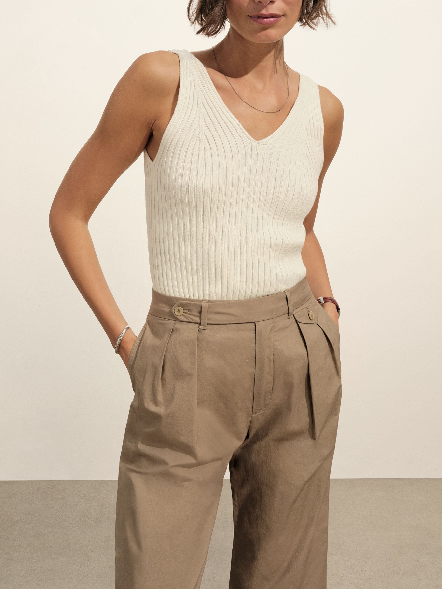Alternative view of Natural Fluted Rib V-Neck Tank