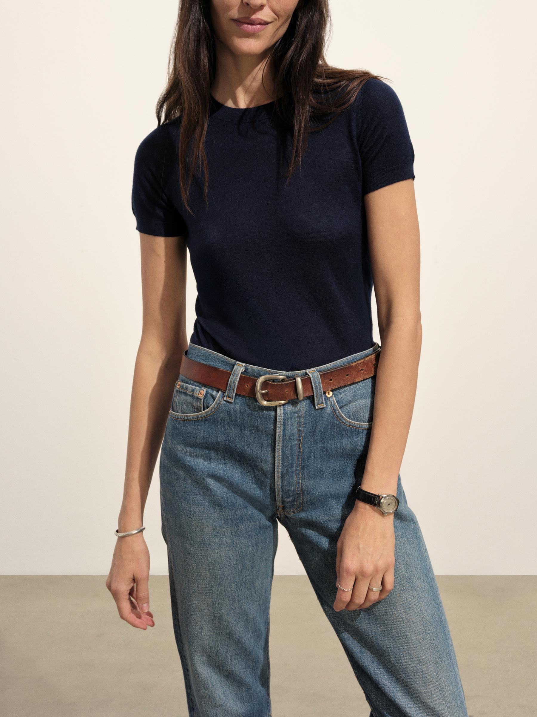 Alternative view of Dark Navy Featherweight Silk Cashmere Tee