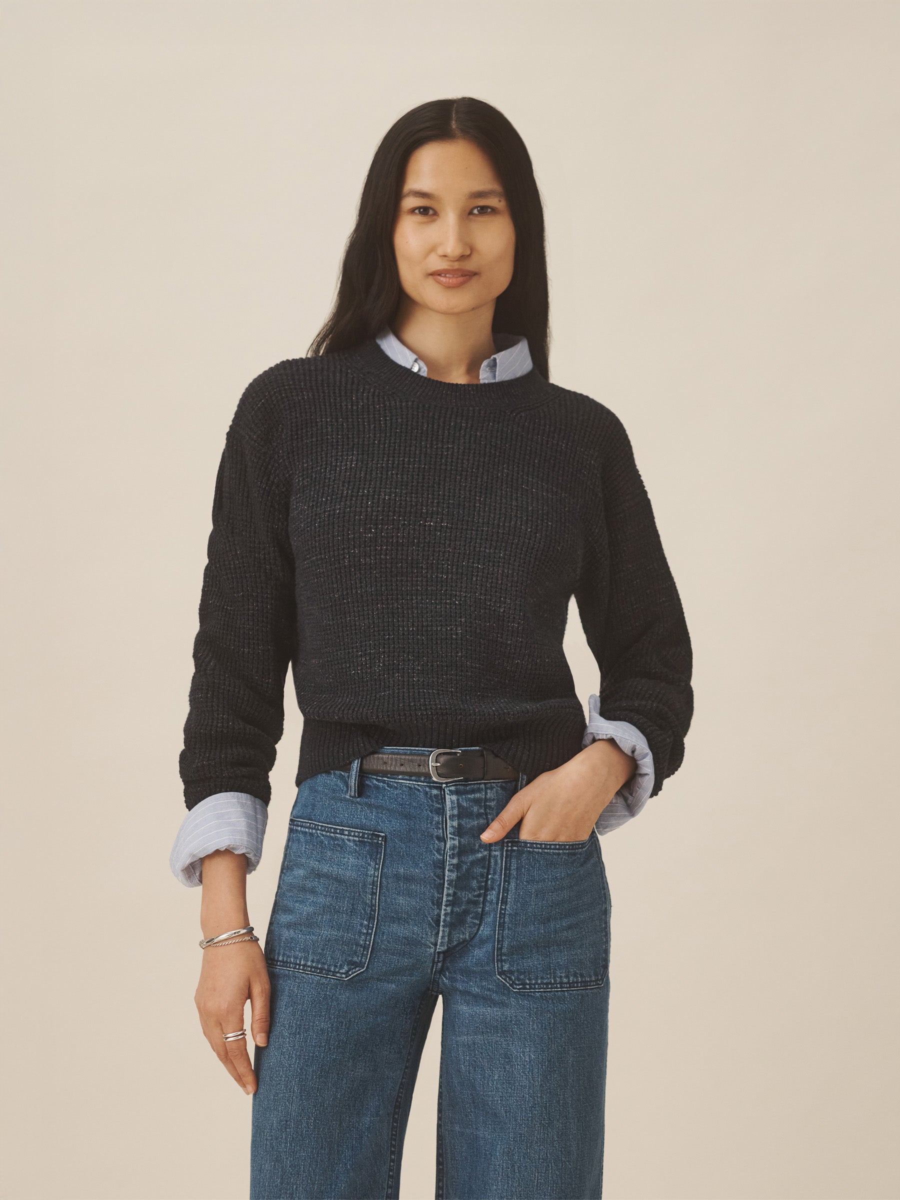 Dark Navy Seafarer Cotton Shrunken Crew