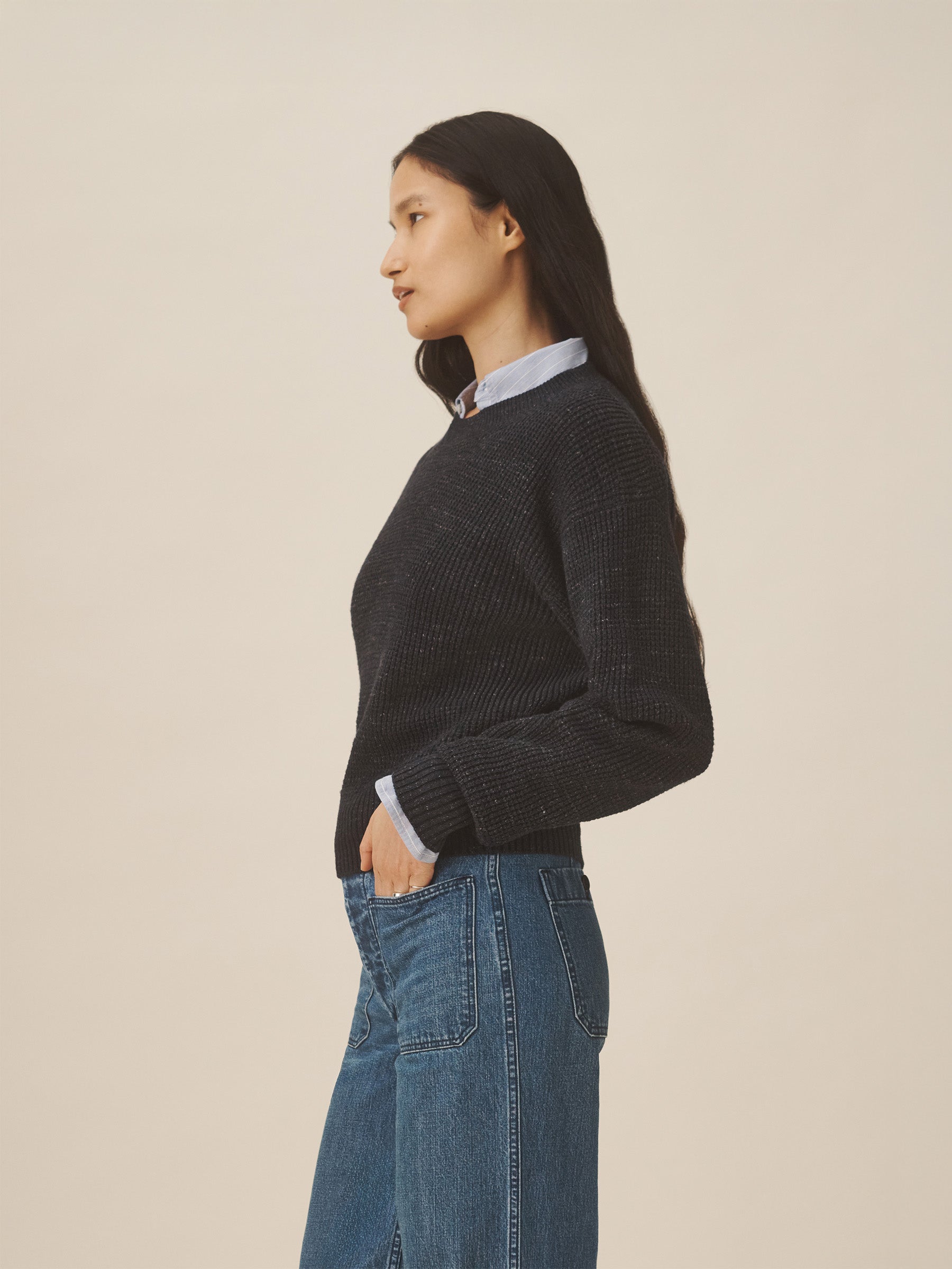 Alternative view of Dark Navy Seafarer Cotton Shrunken Crew