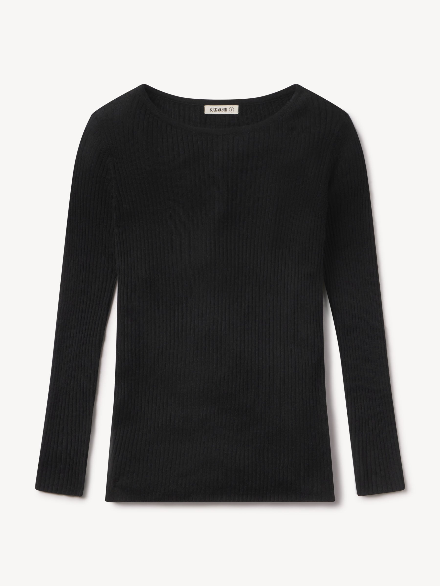 Black Featherweight Silk Cashmere Bateau Neck L/S