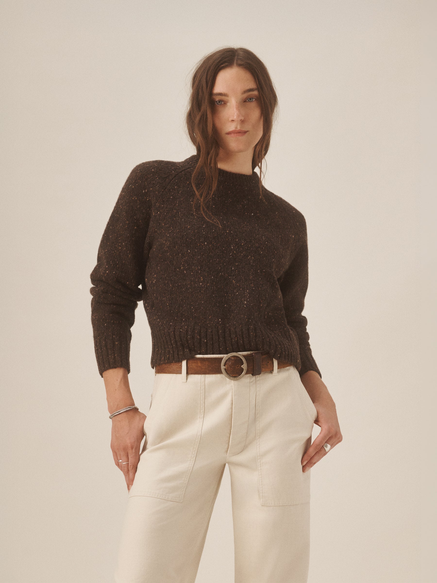Alternative view of Marled Trail Seastack Wool Tweed Crewneck