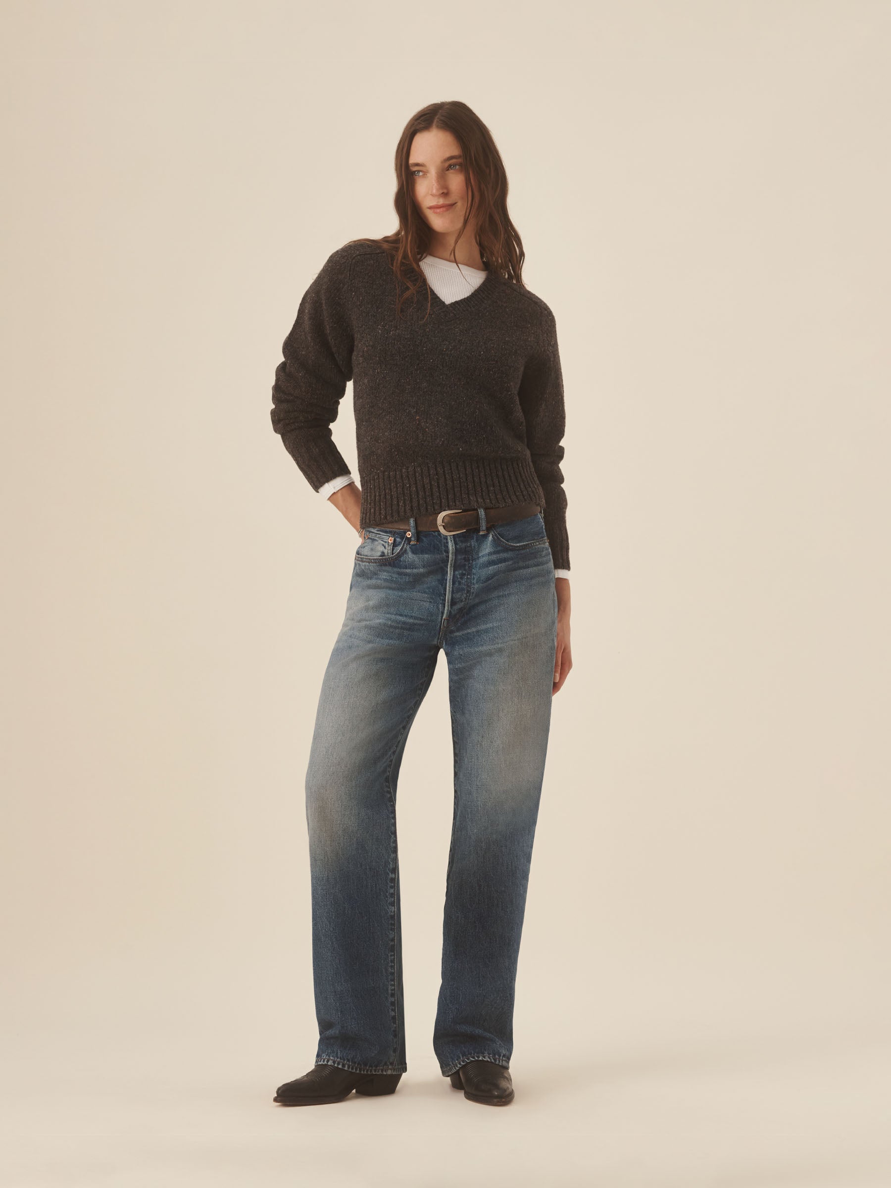 Alternative view of Cobblestone Seastack Wool Tweed V-Neck