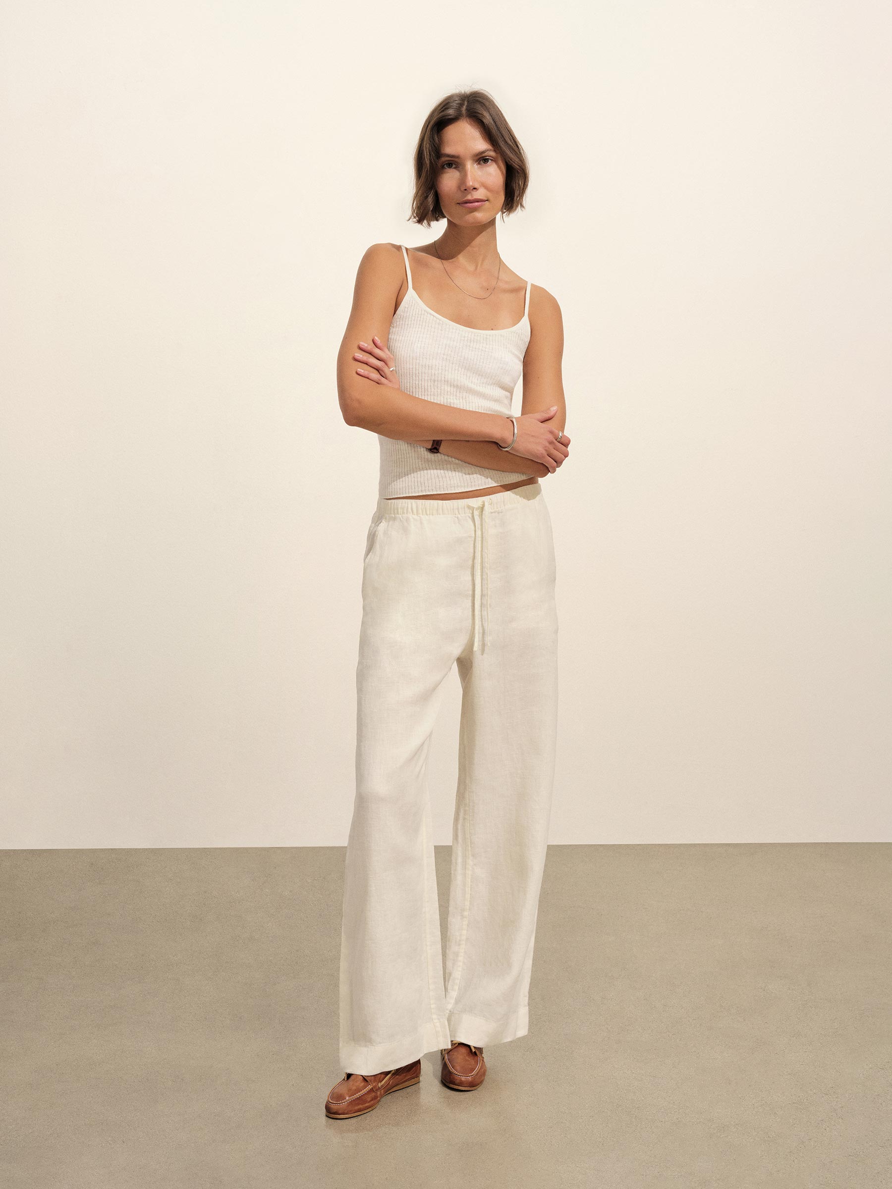 Sea Shell Crosshatch Linen Easy Pant