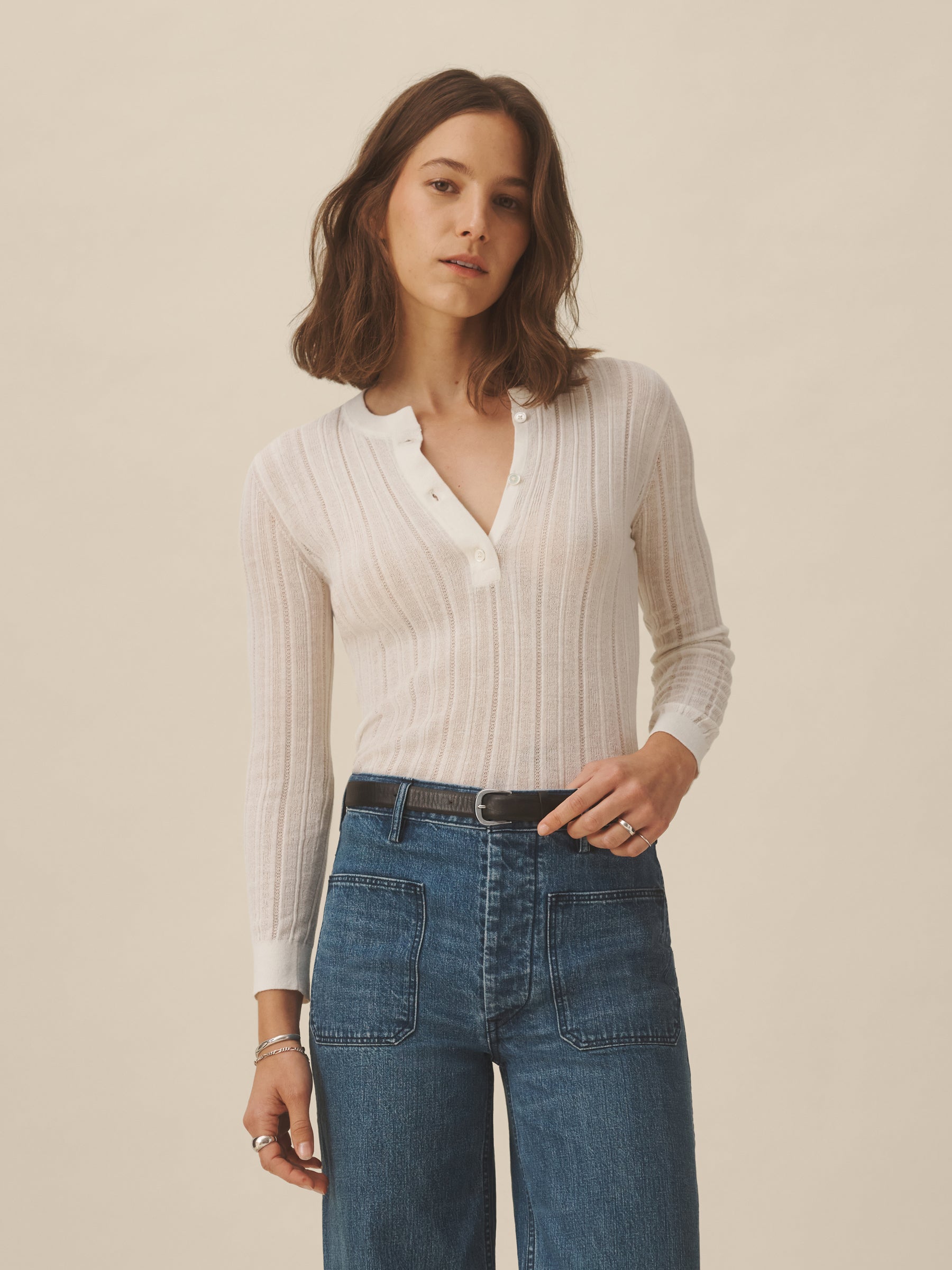 White Keepsake Pointelle Henley - Image 3