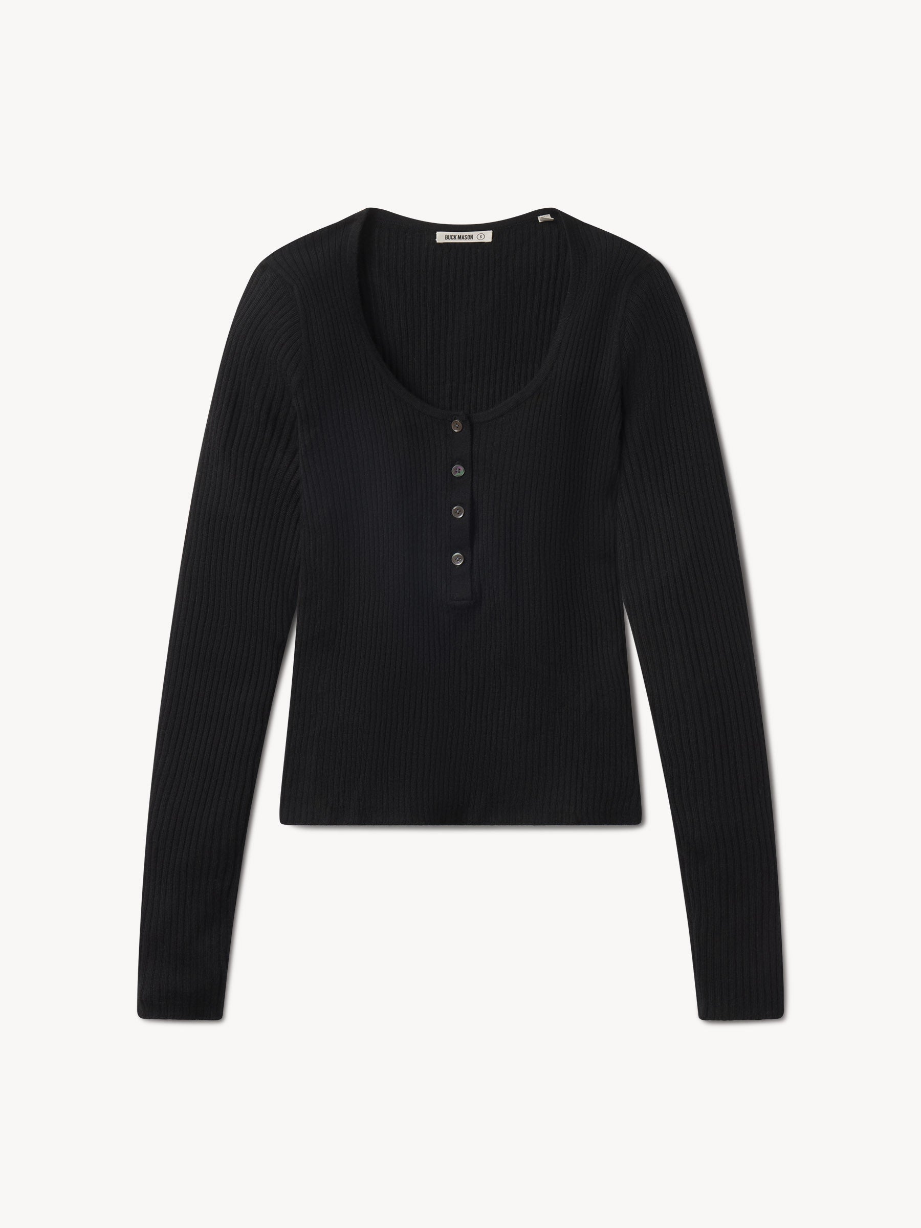 Black Featherweight Silk Cashmere Scoop Henley
