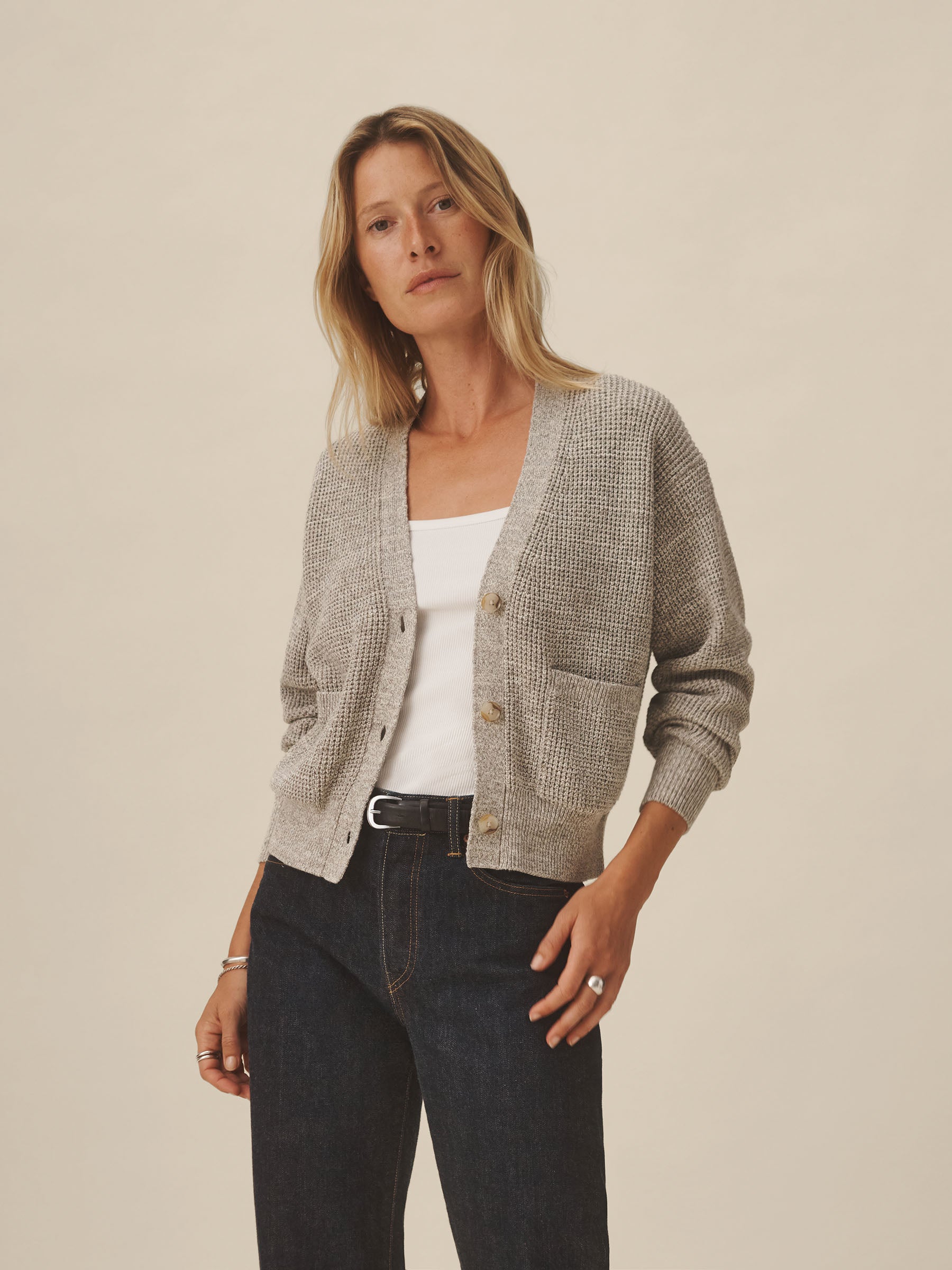 Alternative view of Marled Coastal Cedar Seafarer Cotton Cropped Cardigan