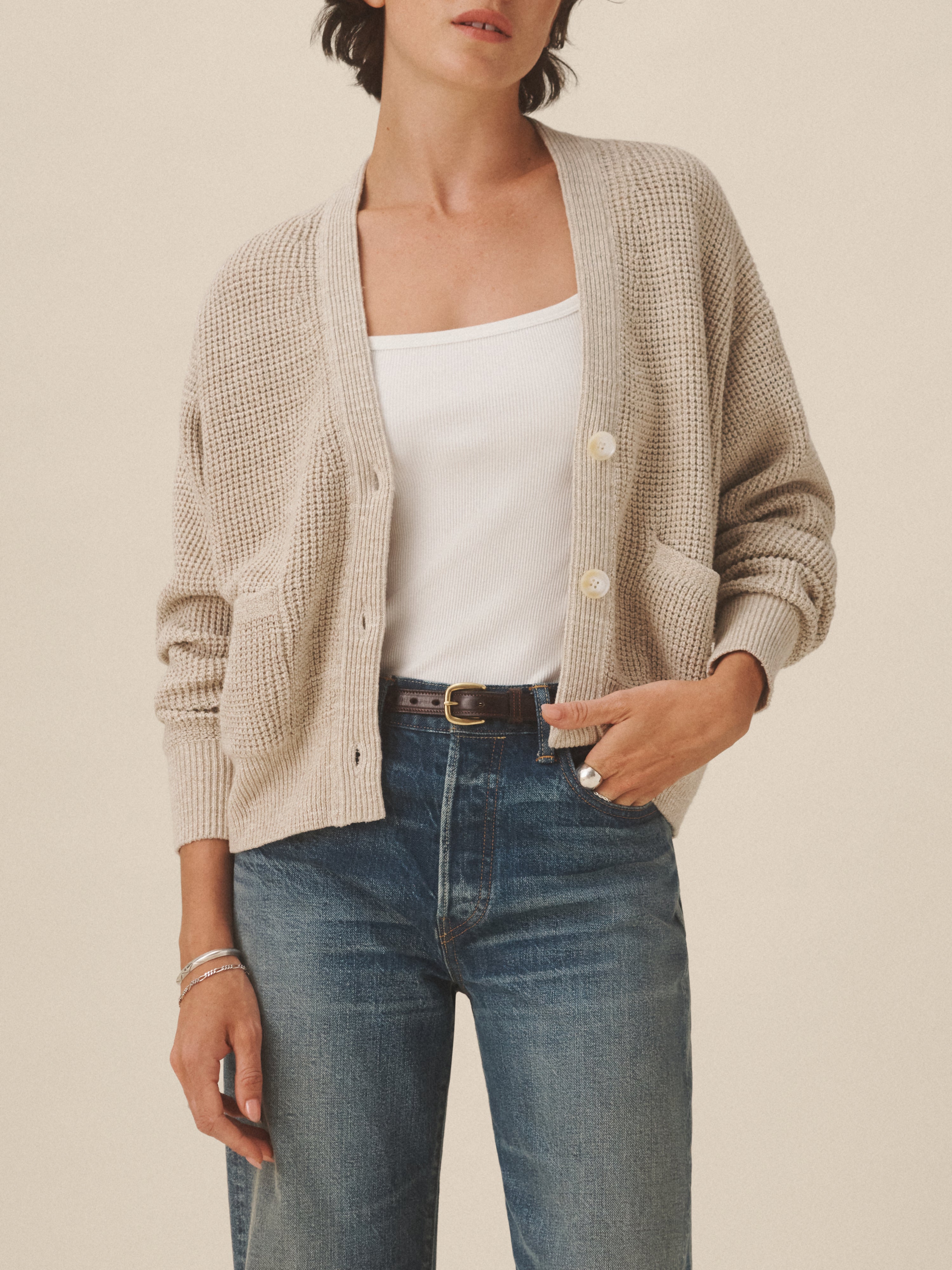 Oatmeal Seafarer Cotton Cropped Cardigan