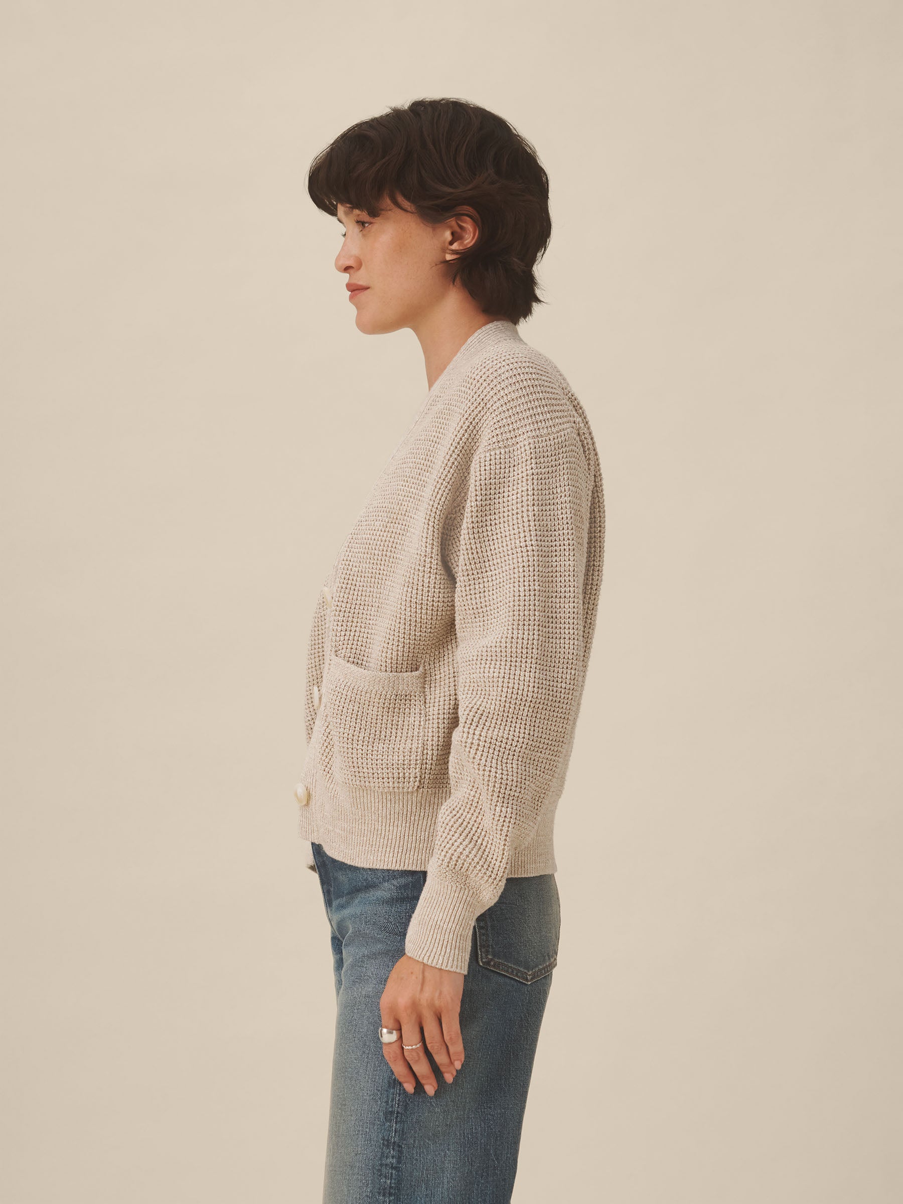 Alternative view of Oatmeal Seafarer Cotton Cropped Cardigan