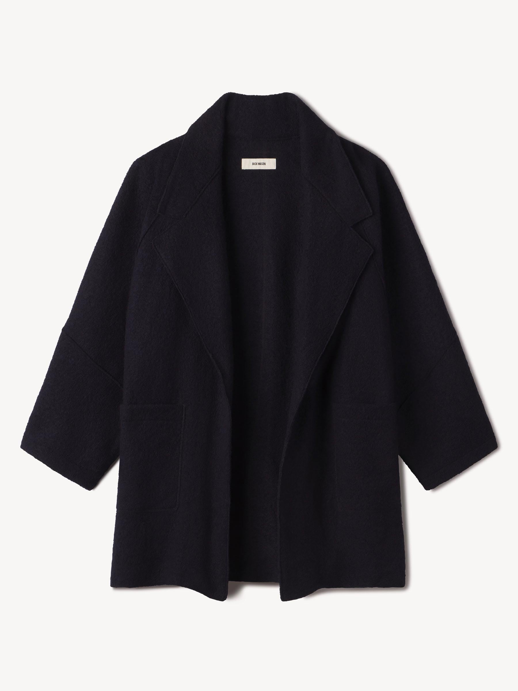 Navy Felted Wool Blanket Coat