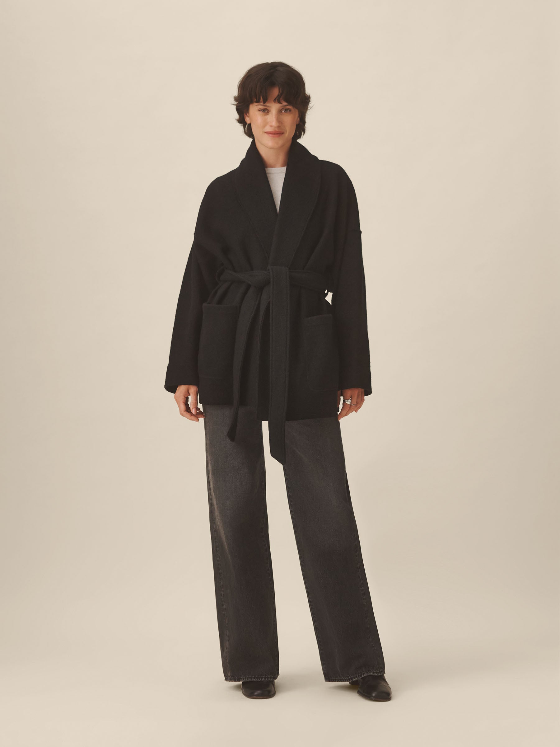 Alternative view of Black Felted Wool Wrap Coat