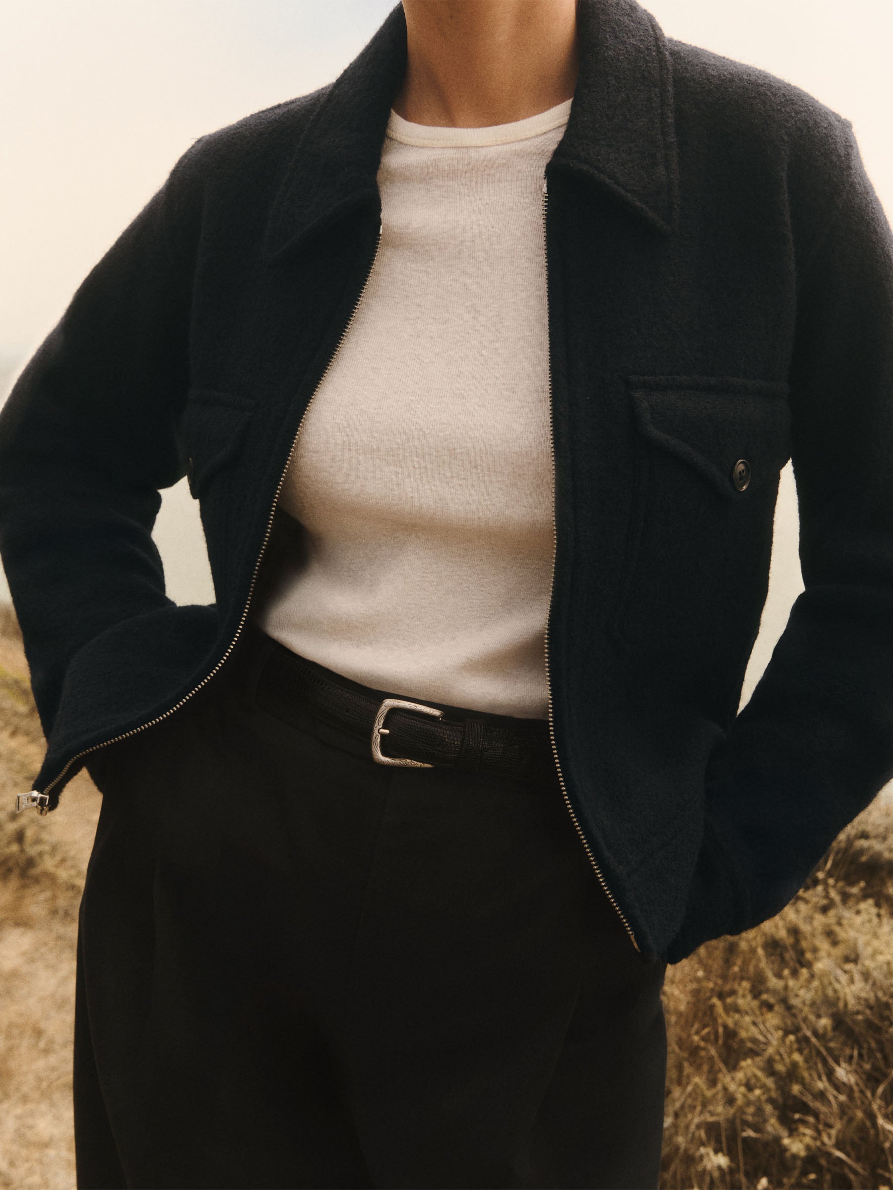 Navy Felted Wool Rider Jacket