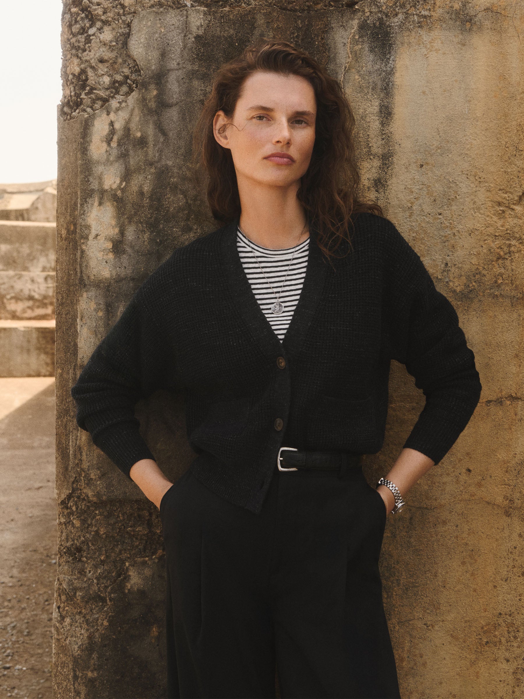 Marled Dark Navy Seafarer Cotton Cropped Cardigan