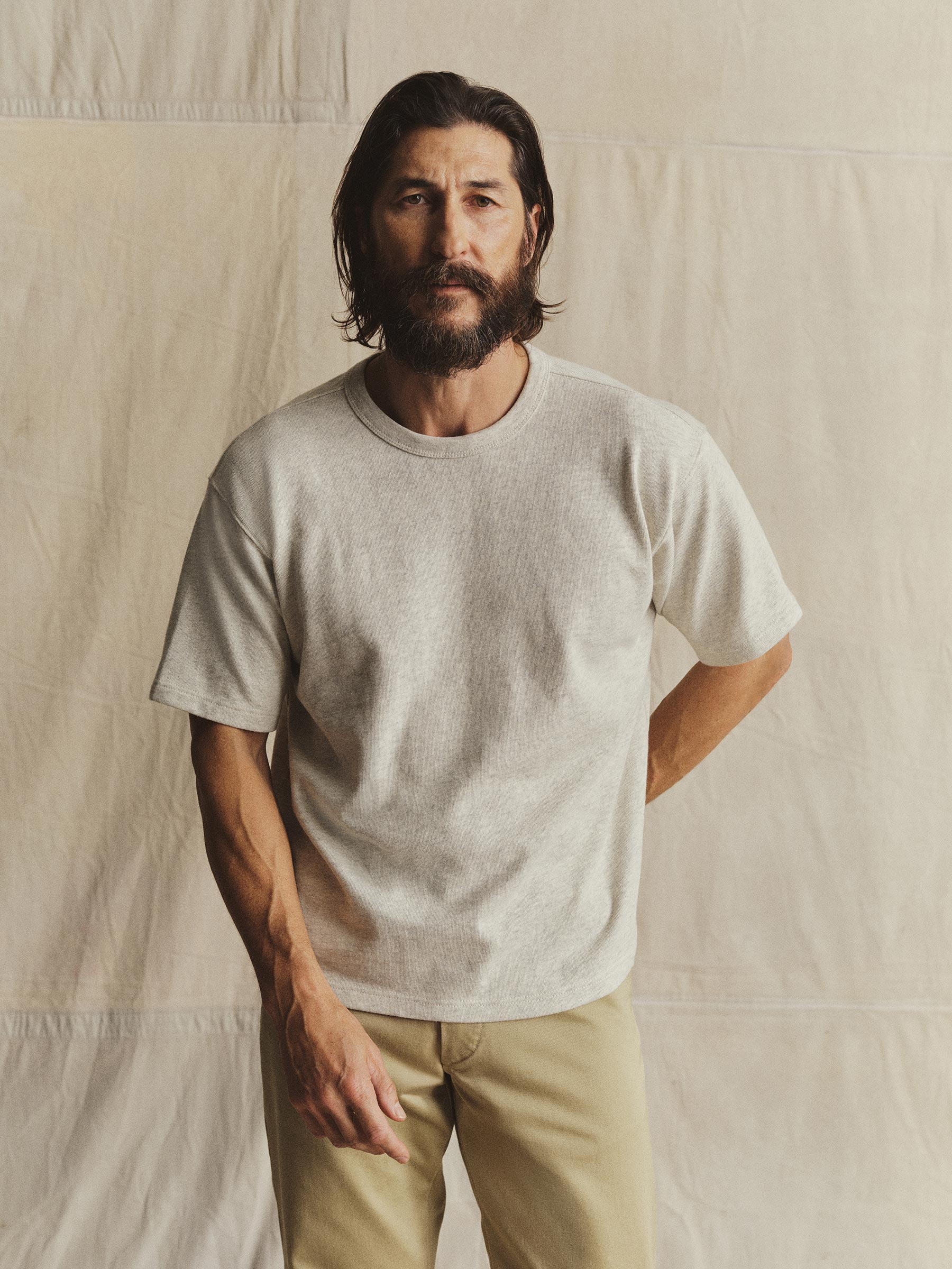 Alternative view of Heather Oat Field-Spec 90S Boxy Heavy Tee